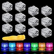 TXErfolg 12 Stück LED Leuchtende Bausteine 2x2cm Quadrat Leuchtsteine Transparent Bausteine Lampe mit Ziegelstarter, Bausteinteile Set Spielzeug Kompatibel mit Allen Großen Marken