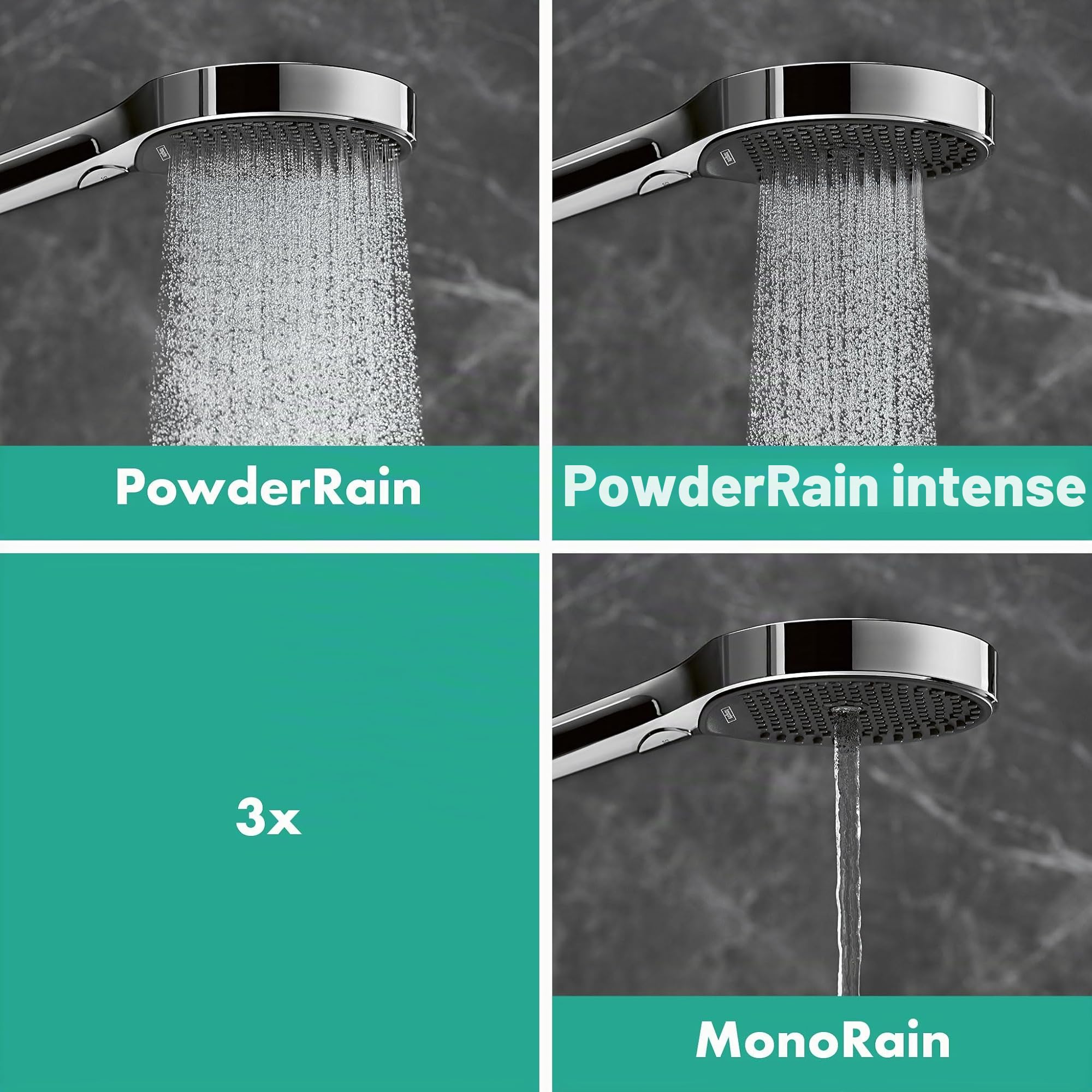 hansgrohe Rainfinity - Colonne de douche avec mitigeur thermostatique, douche pluie 360 mm avec robinet, douchette (3 jets), support, flexible, barre et douche de tête ronde 1 jet, Chromé, 26853000