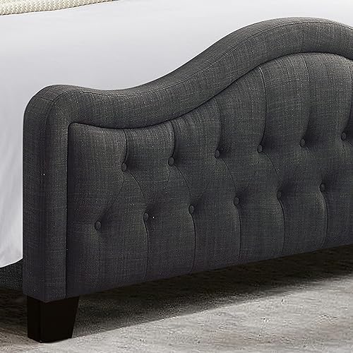 Miniatura 42 de Rosevera Turin Linen - Cama tapizada con paneles y cabecero capitonado con botones ajustables para dormitorio, tamaño Queen, color gris