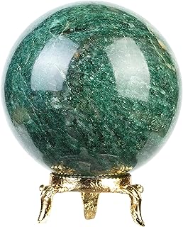 Crocon 45mm Green Aventurine Stone orb Sphere Ball with Metal Stand 1400+ Carats Gemstone Ball Healing Sphere Sculpture Figurine for Fengshui Divination Home Decoration Photography Crystal Sphere