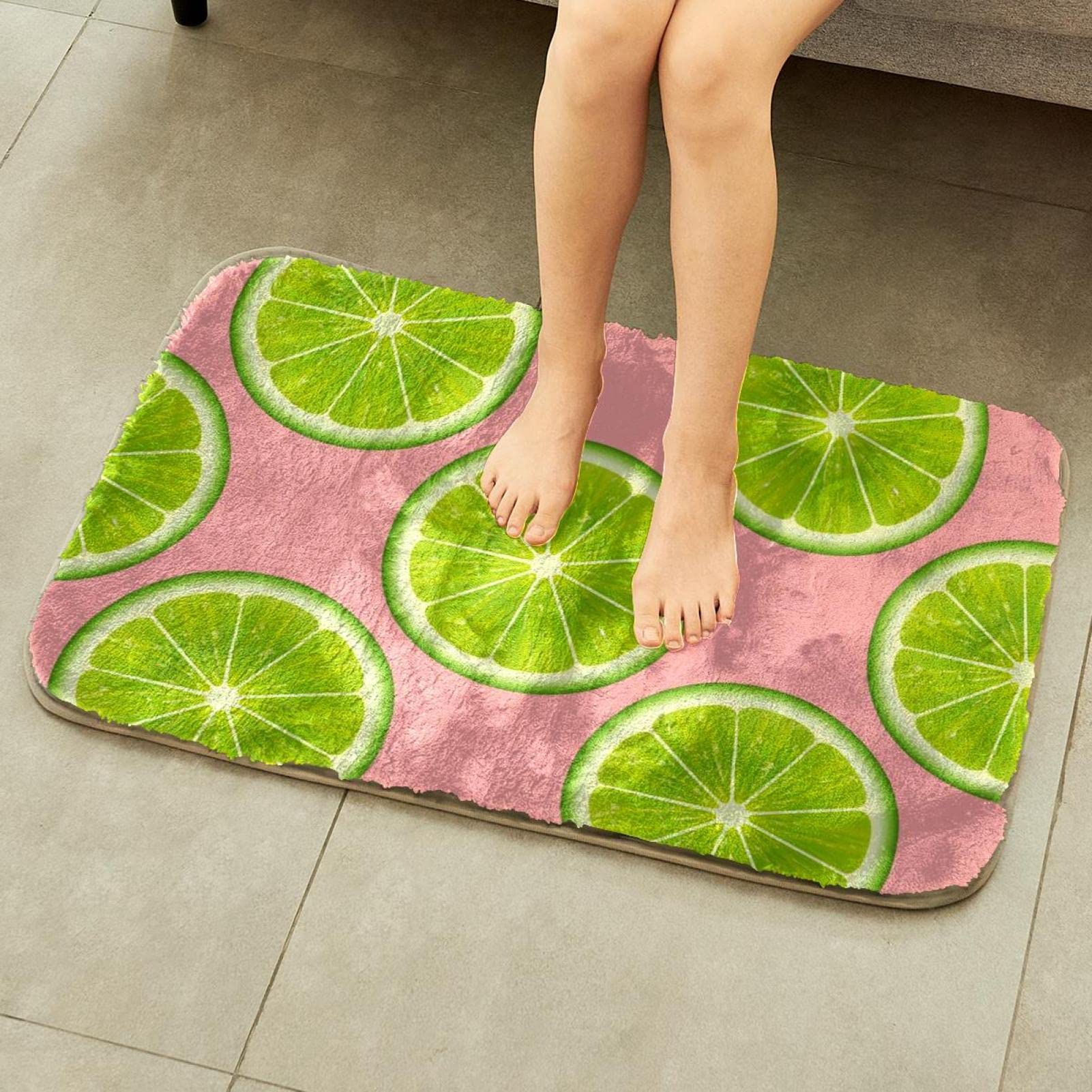 Grün Frisch Limette Muster Rosa Hintergrund Kunstfell Teppich für Wohnzimmer, Flauschiger Waschbarer Teppich für Schlafzimmer, Rechteck