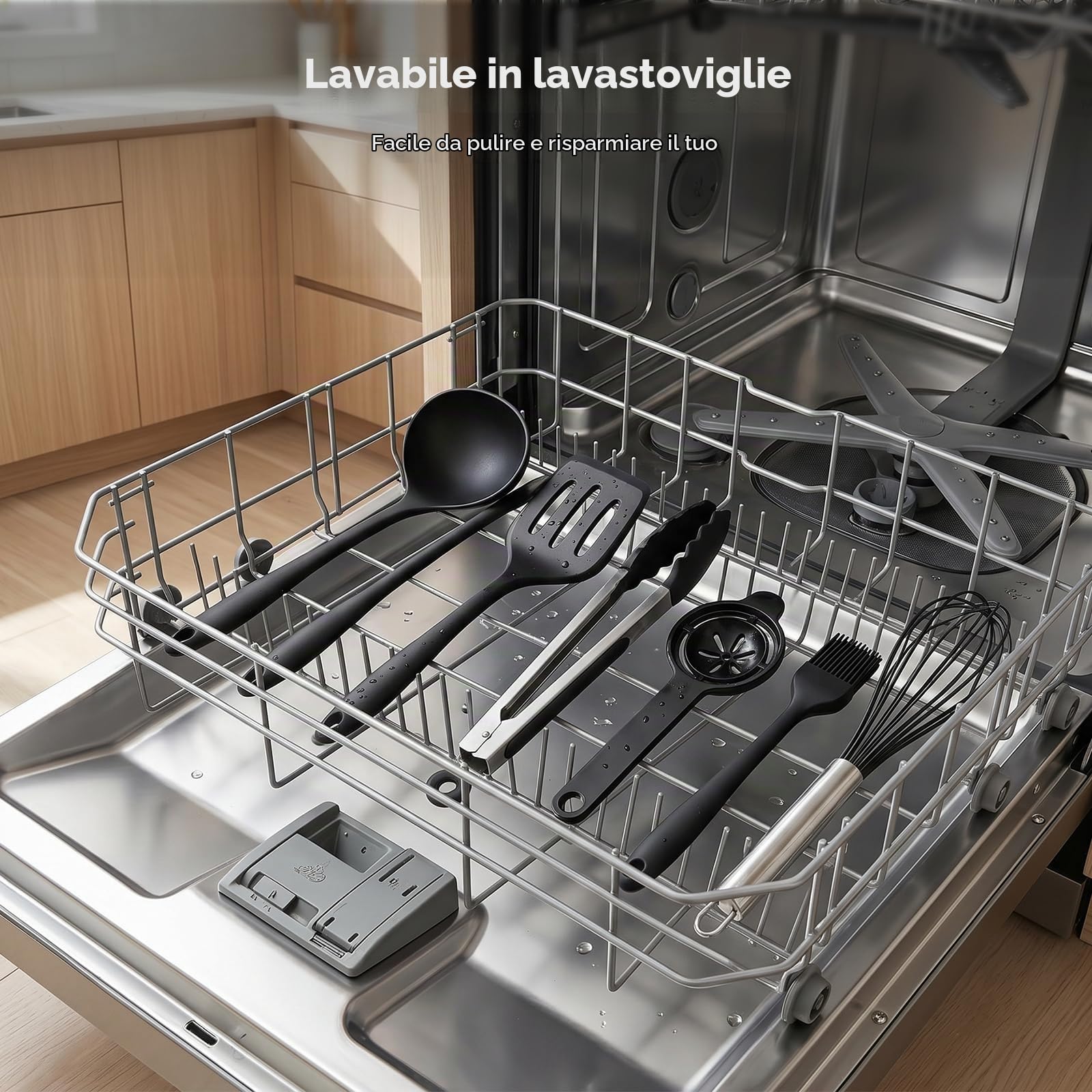 AiQInu 15 Pezzi Set utensili Cucina Silicone, Set Utensili Cucina in Silicone Alimentare & Acciaio Inossidabile con Secchio di Rangement, Resistenti al Calore e Antiaderenti Set Mestoli