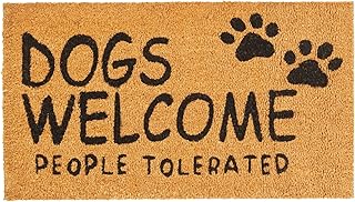 Juvale Dog Coir Doormat, Dogs Welcome People Tolerated, Natural Outdoor, Indoor Door Mat for Porch (30 x 17 in)