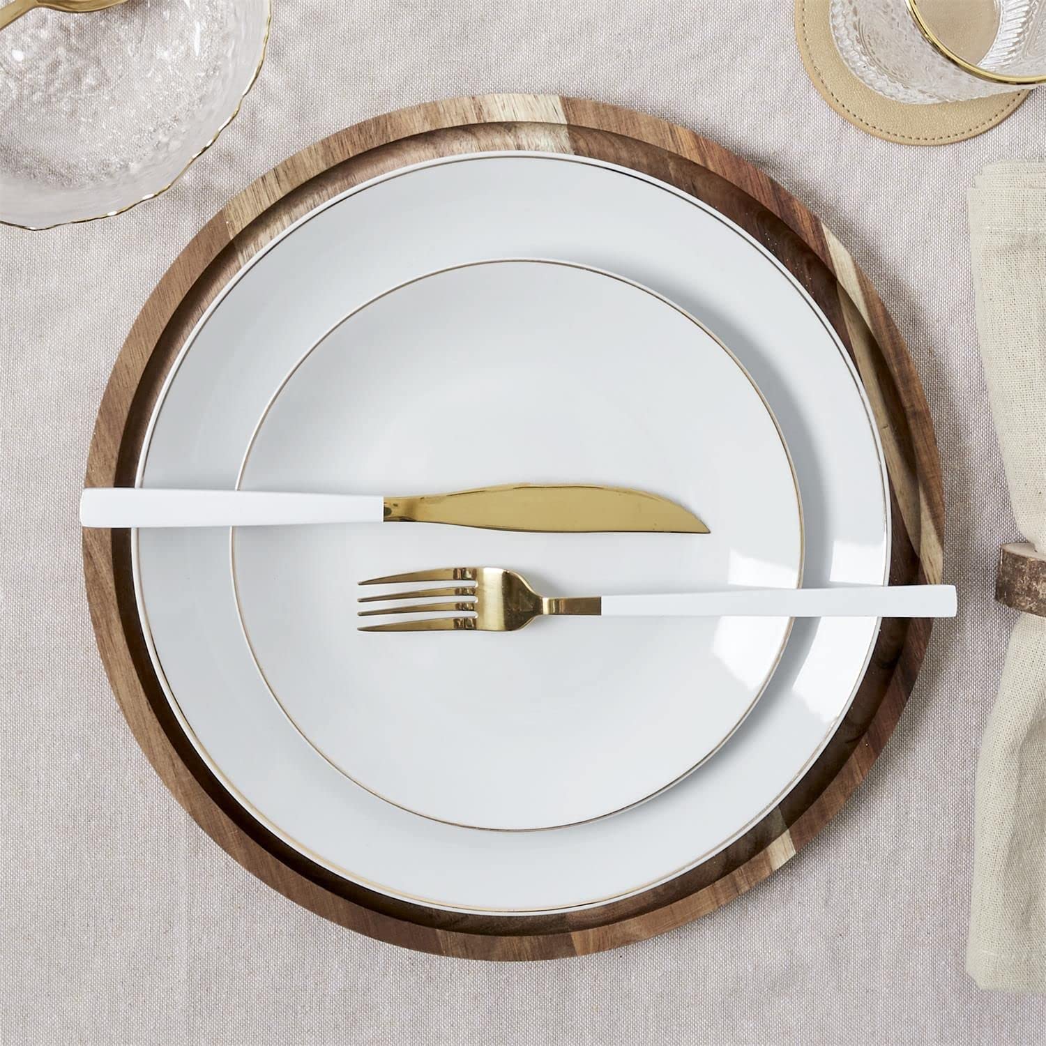 Juego de 3 cubertería de mesa chic – 48 cubiertos, color blanco y dorado