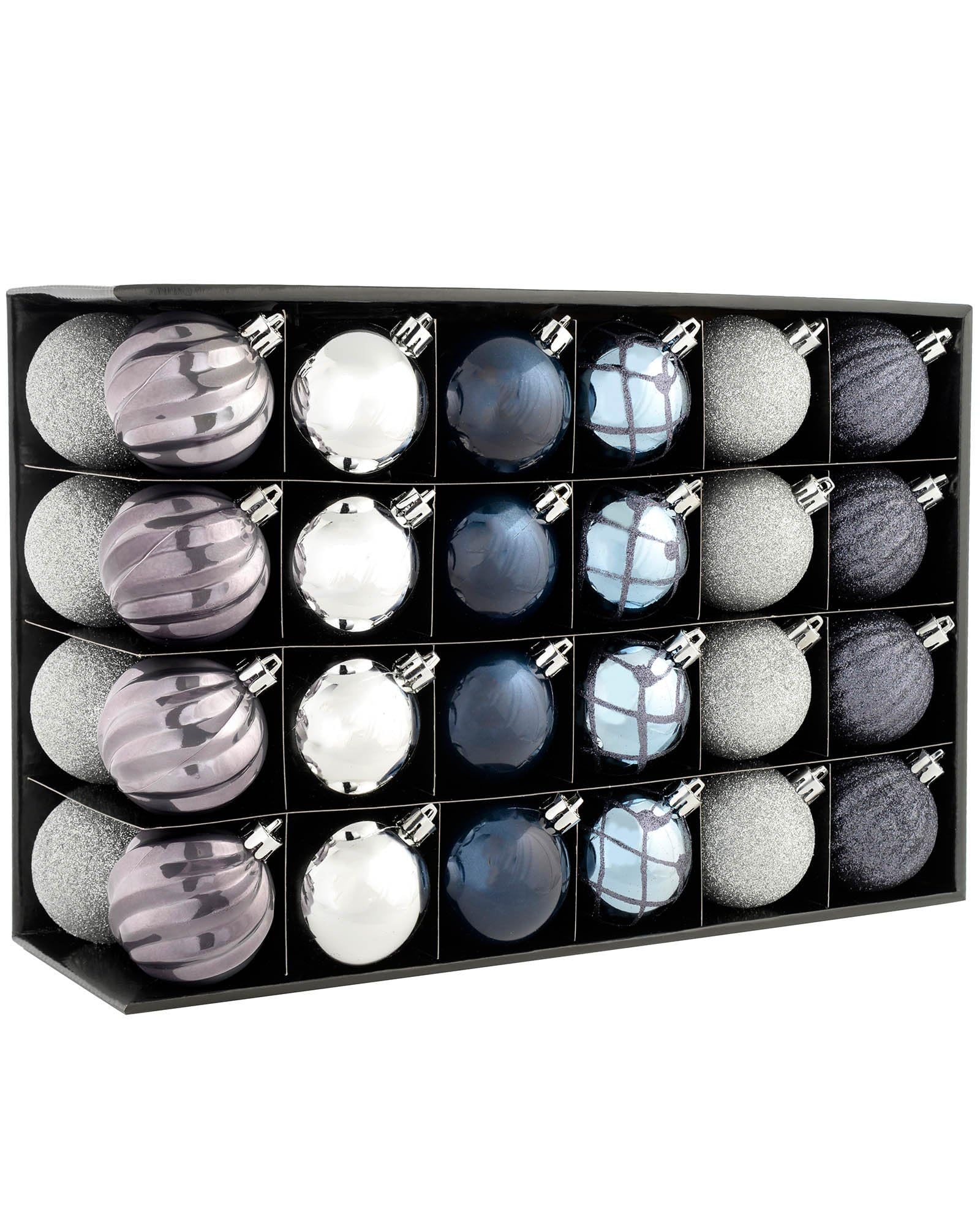 WeRChristmas Shatterproof Luxury Christmas Tree Baubles, 48-Piece - Blue/Charcoal/Dove Grey/Silver, Plastic