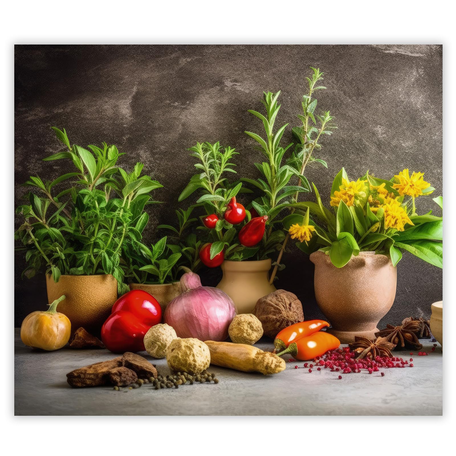Protection plaque de cuisson, vitrocéramique, verre trempé, pour cuisinières électrique, à induction,planche à découper 60x52 cm une pièce légumes herbes vert (107037)