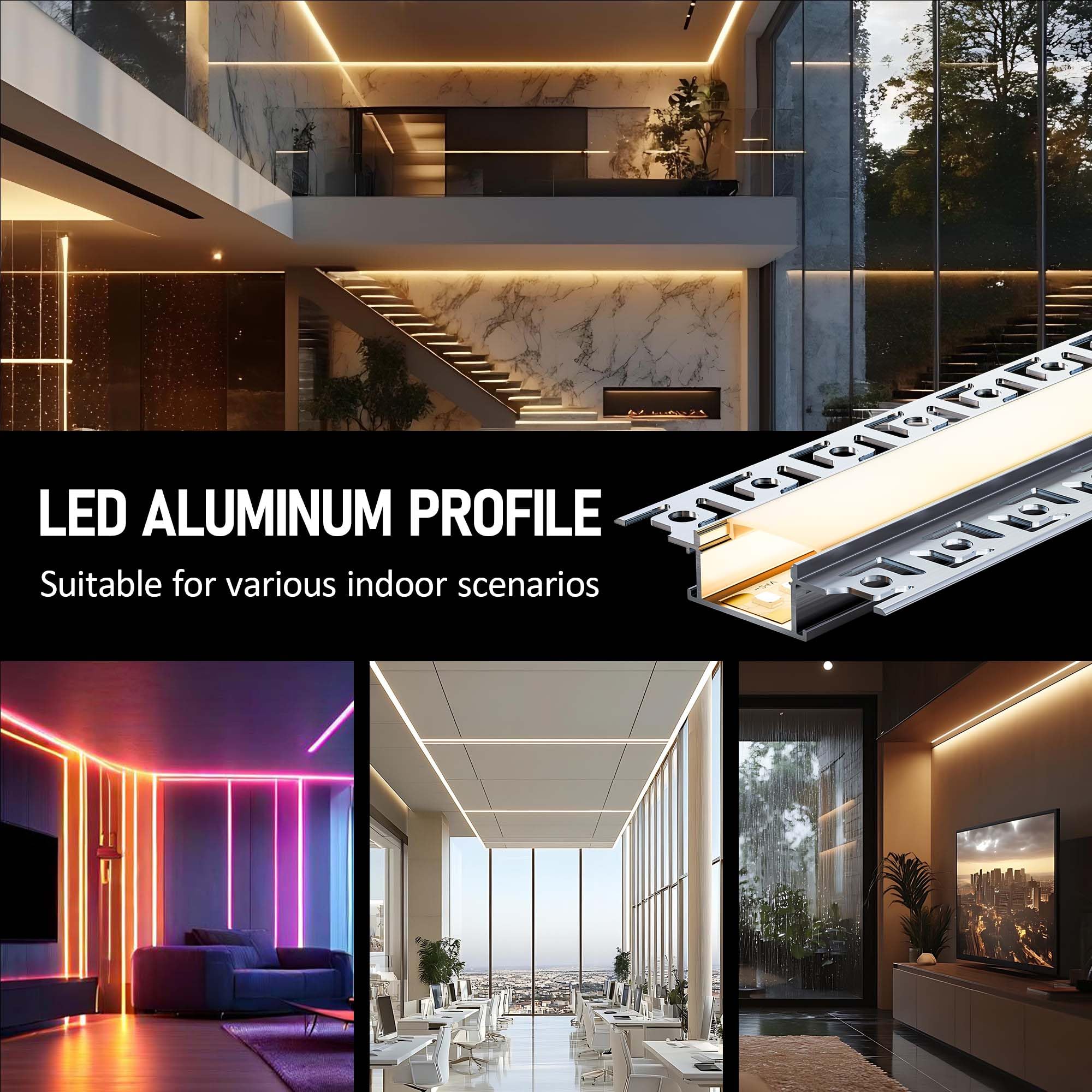 LED Trockenbauprofil 2m 16 Stück – LED Strip Kanal/Schiene mit Diffusor Leiste | Led Aluprofil für led-Streifen bis 20mm, Größe 64.2 × 13.8mm | Inkl. Endkappen (SA01, 2M 16 Stück)