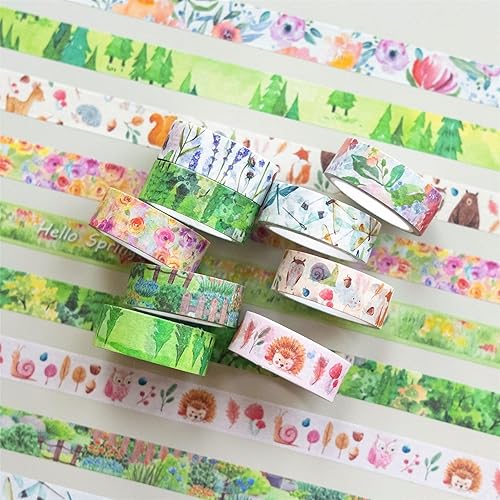 Miniatura 2 de YUBBAEX 10 Rollos Juego de Cinta Washi de Cuatro Estaciones Hierba Verde y Flores Cintas Decorativas de Enmascarar (Primavera)