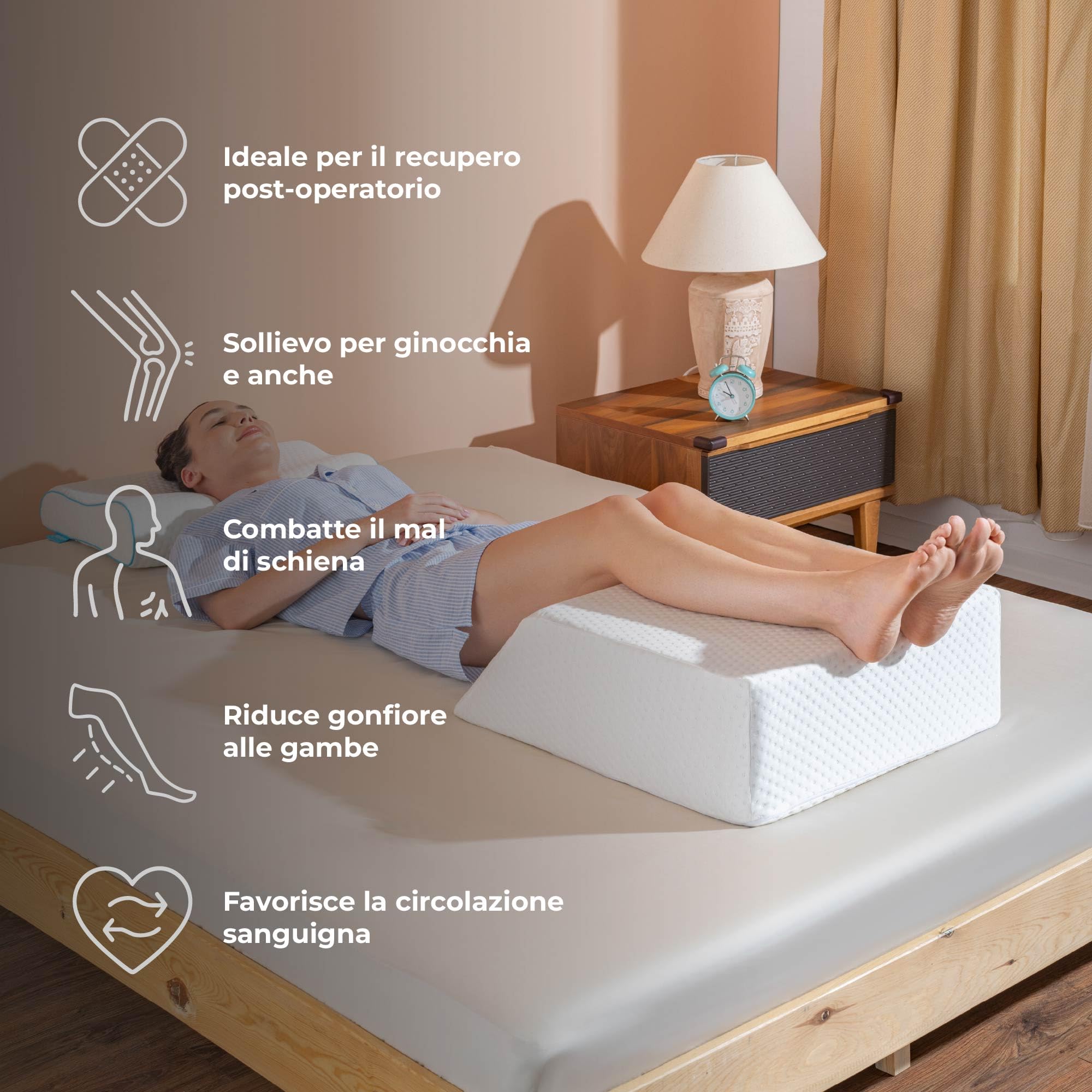 Cuscino Ergonomico Gambe in Memory Foam 61x53x20 cm Cuscino Cuneo Gambe Alzate Ortopedico per Circolazione, Gonfiore e Dolori Lombari Supporto per Schiena e Ginocchia con Federa Traspirante Rimovibile