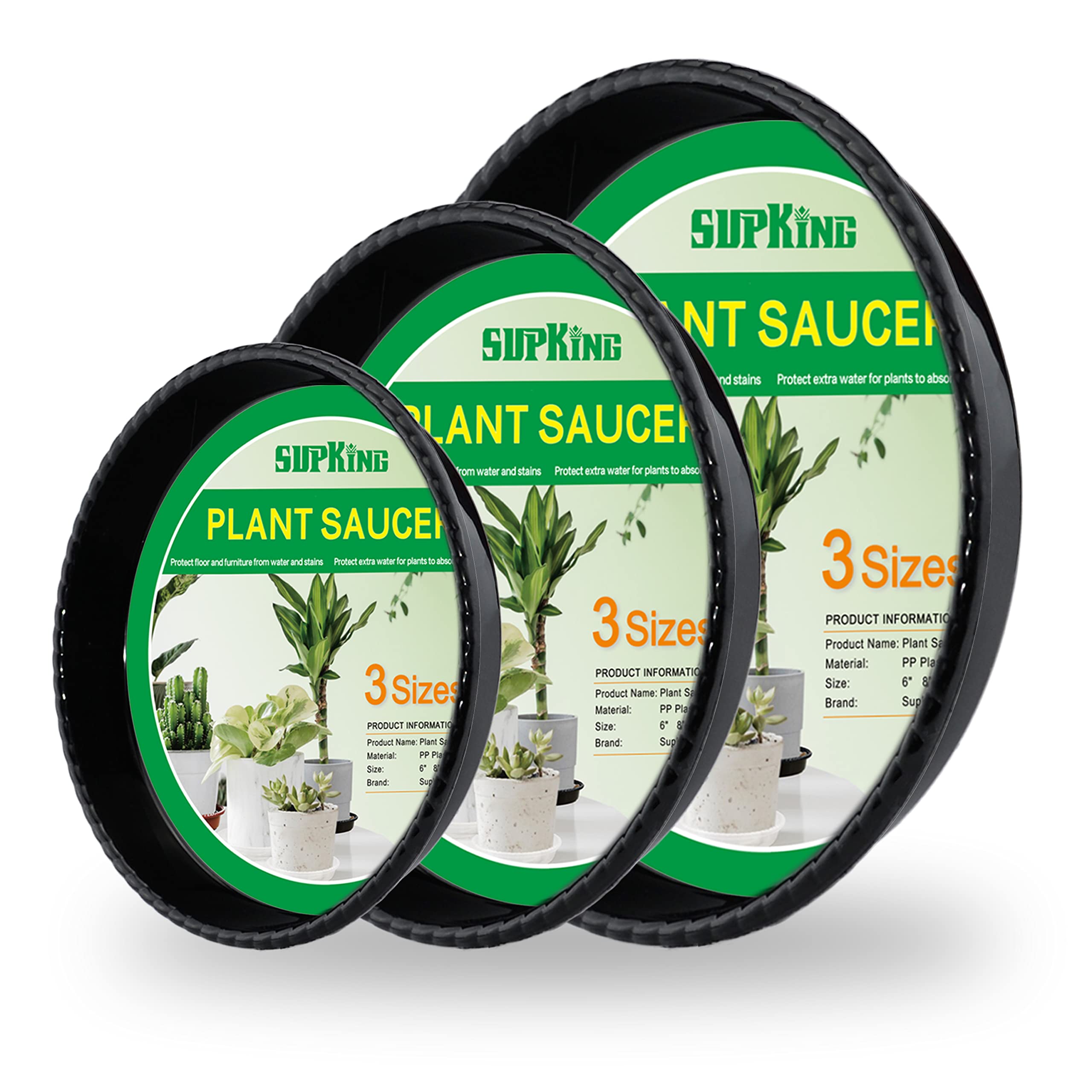 9 Packs Black Plant Saucers (6 inch /8 inch /10 inch) inch Plastic Plant Trays Thicker Sturdier Plant Pot Saucers Stronger Flower Pot Tray for Indoor Outdoor- Black