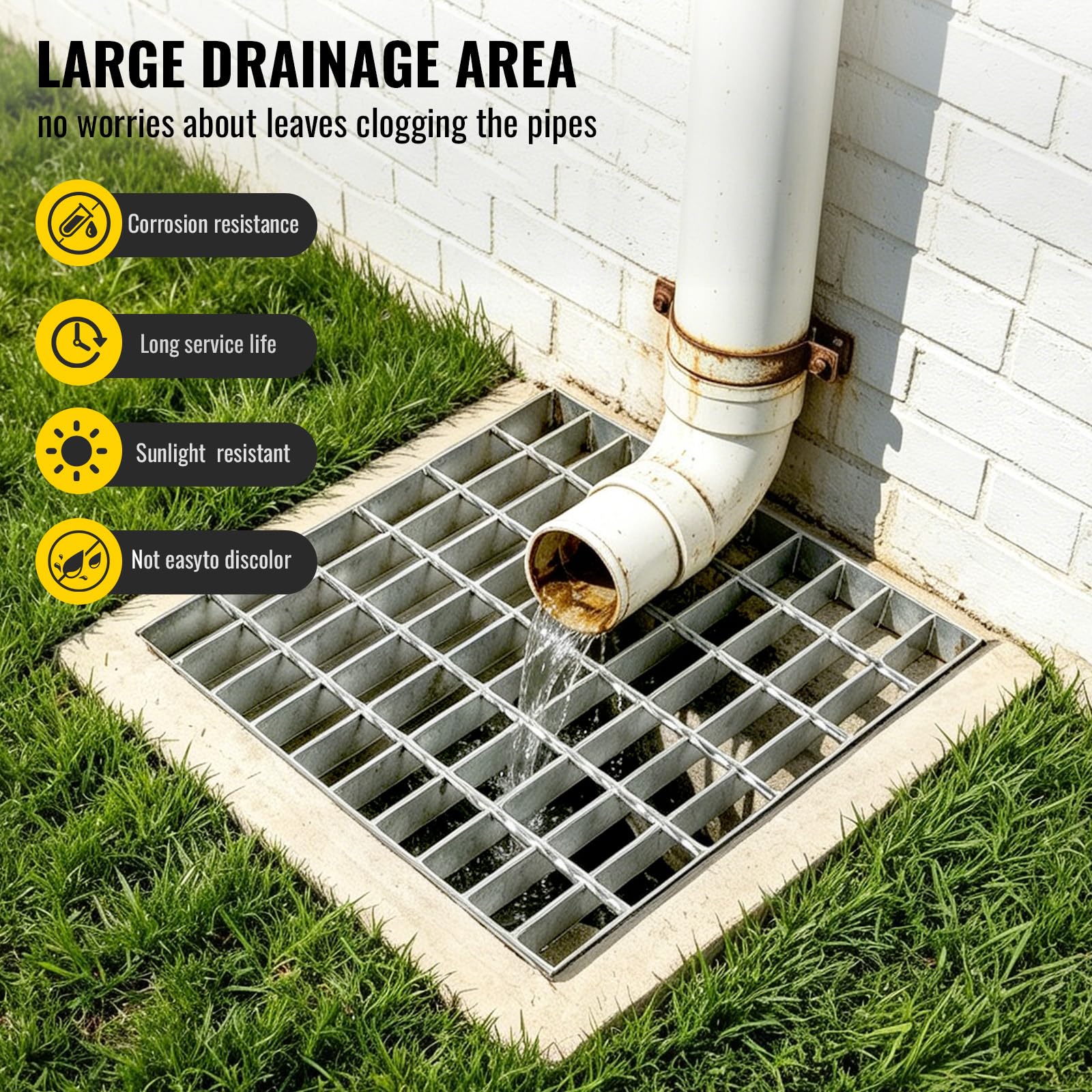 efuturetime Grille Caillebotis Carré Galvanisée 300x300x30mm | Maillage: 25/45mm | Capacité 900kg | sans Cadre | Caillebotis Exterieur pour Drainage, Regard Lumière, Porte de Garage, Jardin, Terrasse