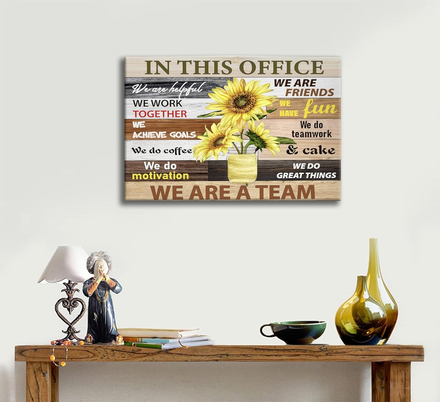KADEYEE Inspirational Wall Art for Office - Motivational Teamwork Quotes & Sunflower Wall Decor - Framed Canvas Prints - 12x16in - Image 3