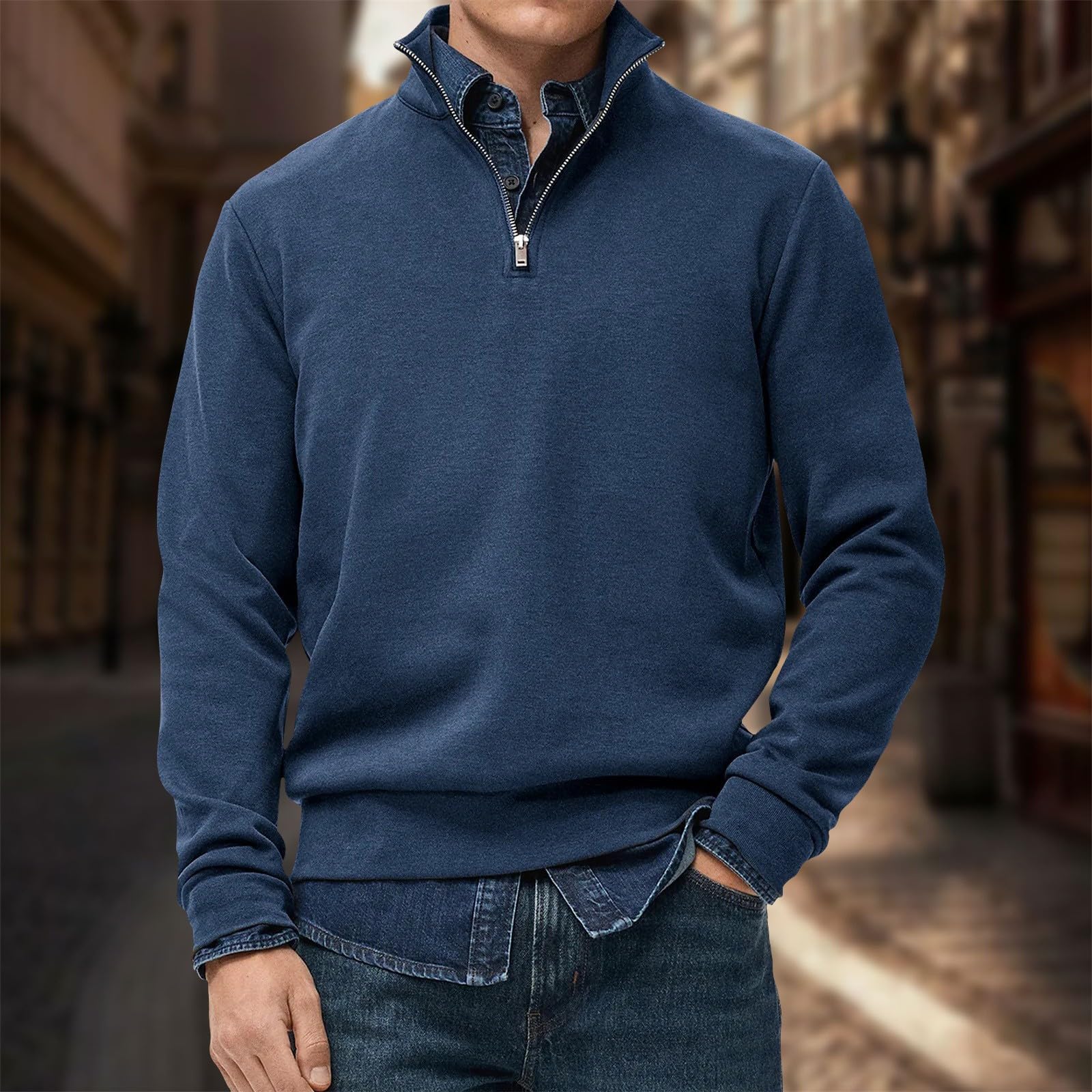 Jersey de punto para hombre, con media cremallera, cuello alto, cremallera de 1/4, para golf, ajuste delgado, suéter de invierno, cálido, de manga larga, cuello alto, suave, regular inteligente