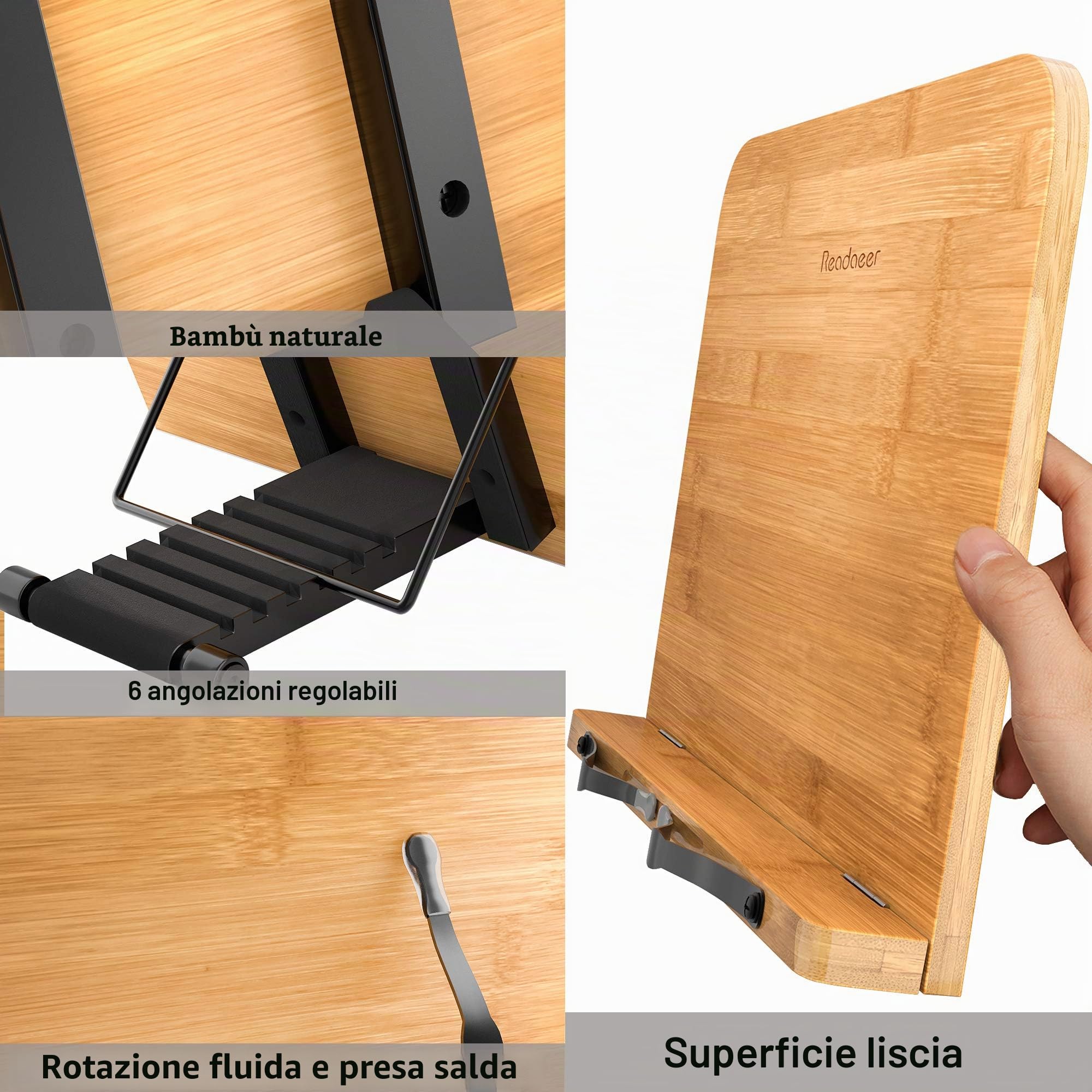 Readaeer Lettura Supporto Notebook e ricettario per Cucina in bambù Pieghevole