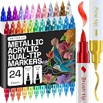 ARTISTRO Acrylic Paint Pens, Art Set Acrylic Paint Markers Dual Tip, Acrylic Markers for Fabric, Canvas, Rock, Glass, Wood, Paper, DIY, Paint Markers, Multicolor (Dual Tip Brush + Fine, 24)