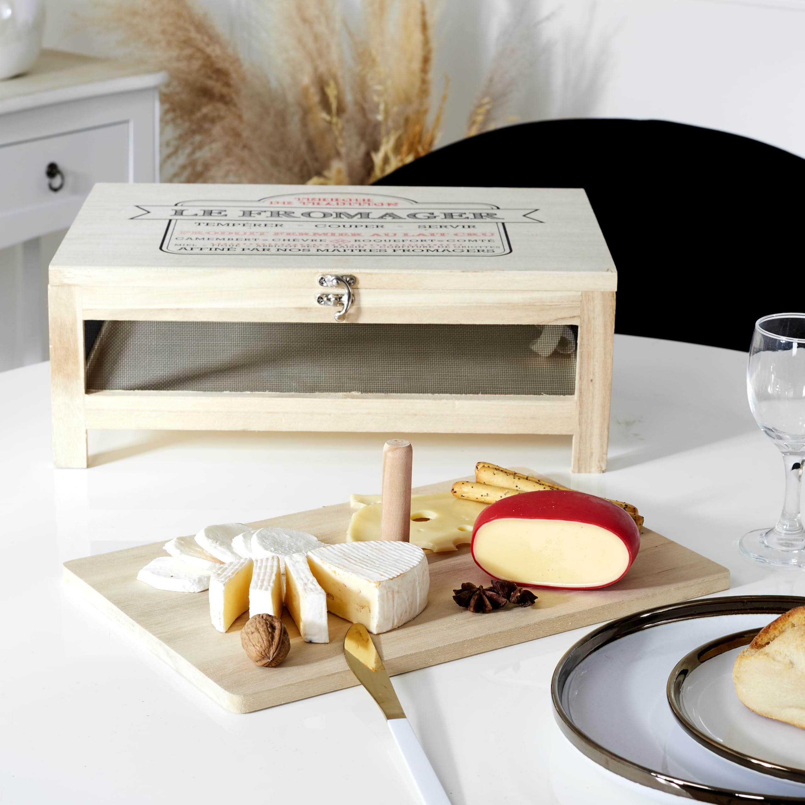 COOK CONCEPT Cave à Fromage KA2362 Plateau Service Bois Acier Inoxydable H15 x 27 x 39 cm Beige Noir