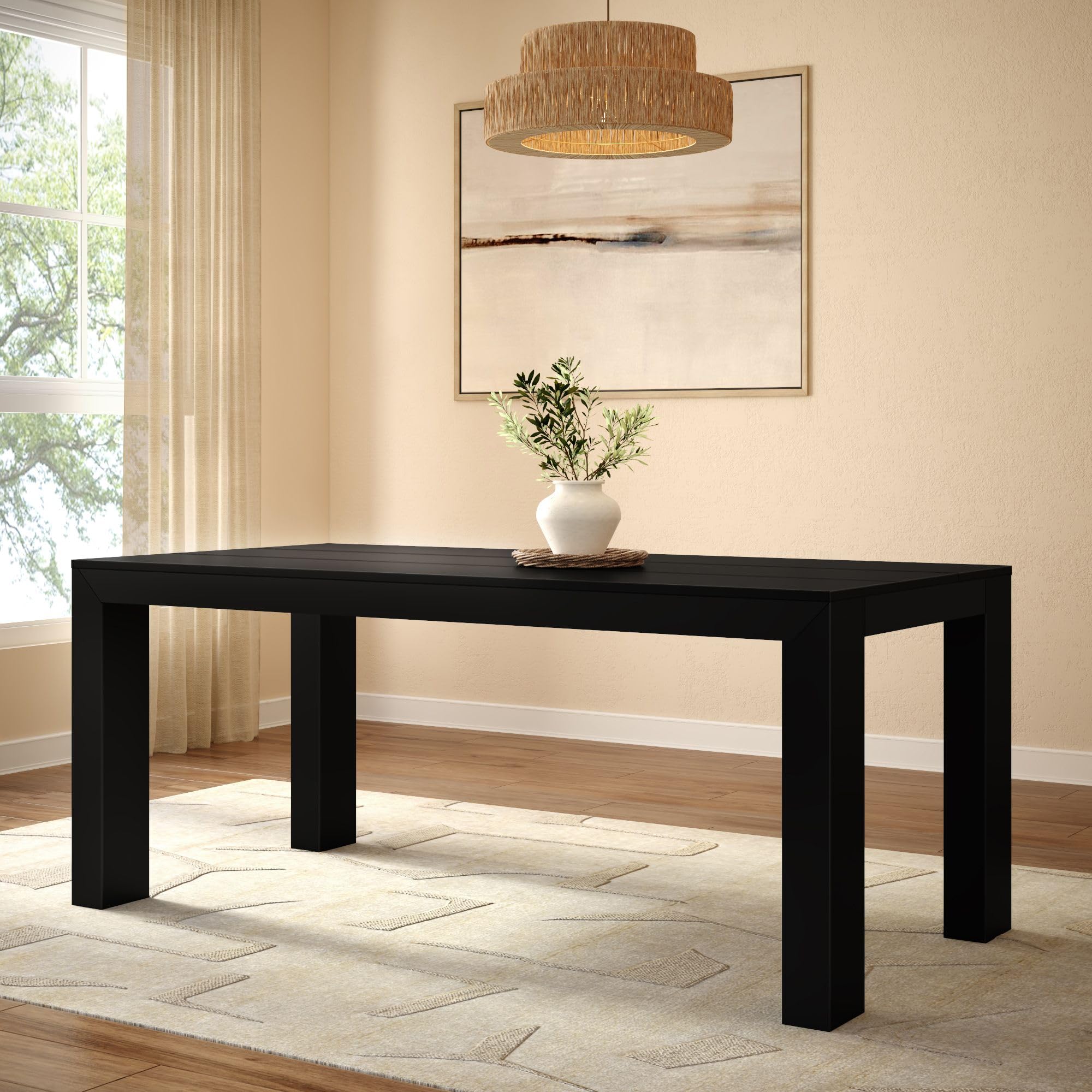 Plank+Beam Modern 72 Inch Dining Table, Rectangular, Black | Low-VOC Finishes, Versatile Design, Easy Assembly, Modern Style, Solid Wood