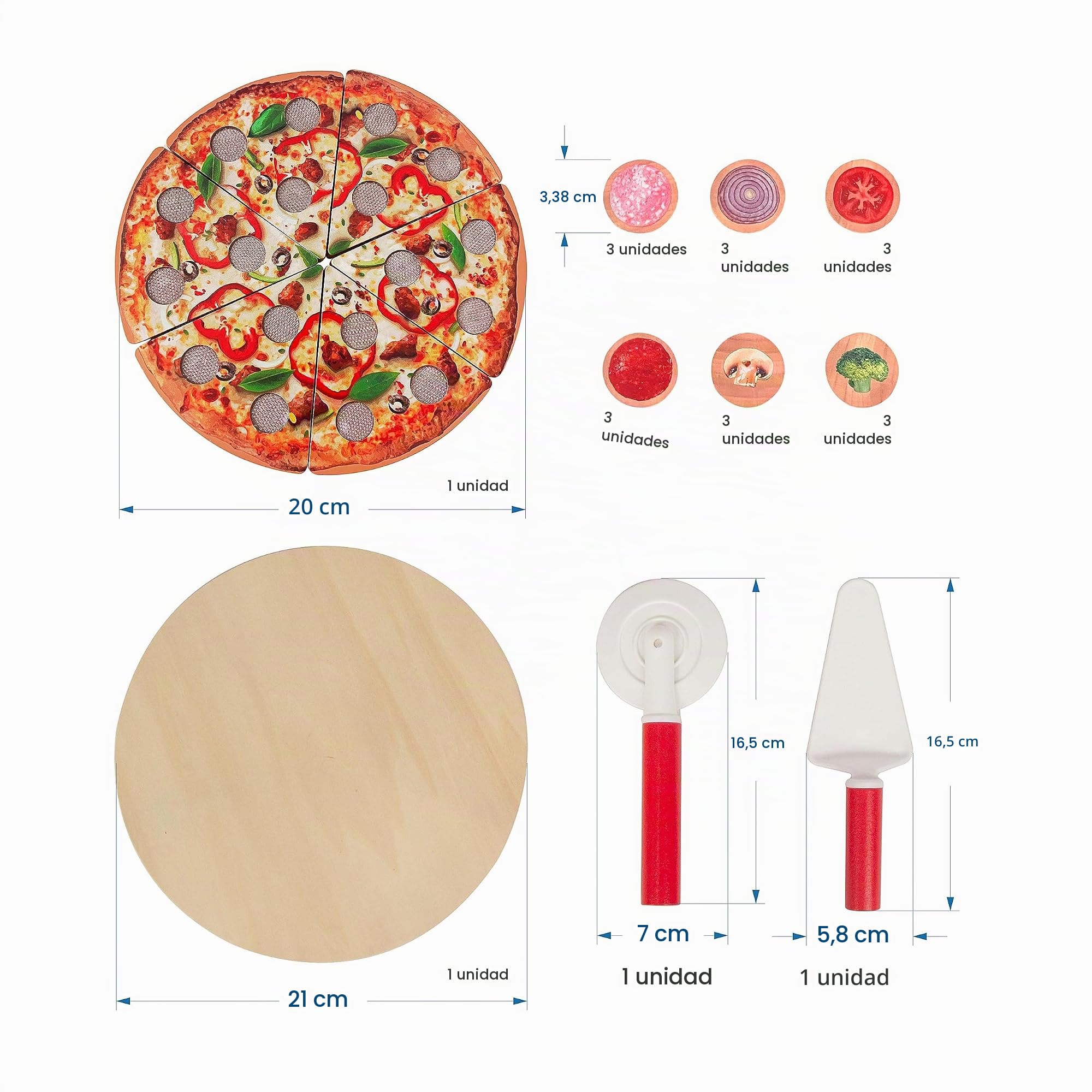 WOODENFUN Juego de pizzas de madera para cocina de juegos, tienda de compra, juego de rol educativo para niños ab3J
