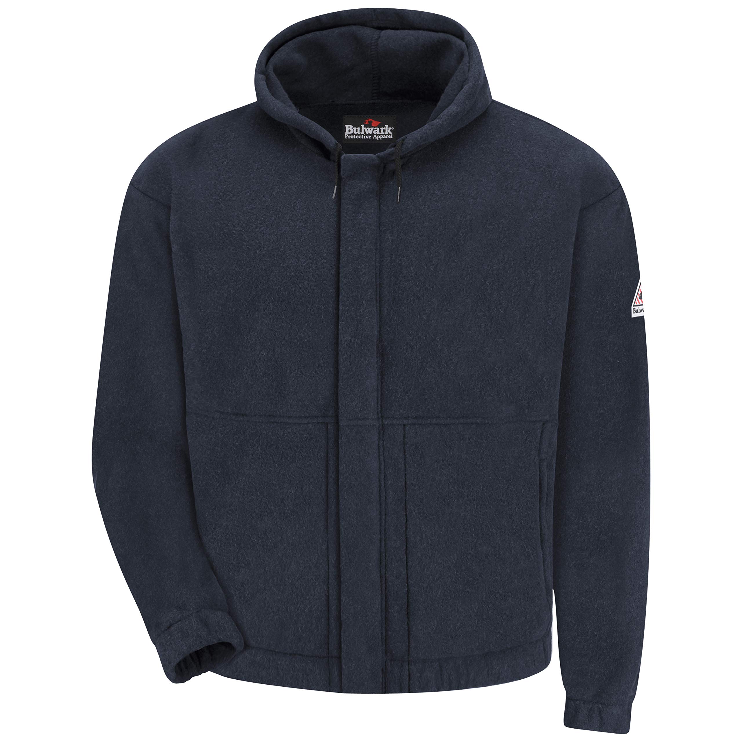 Bulwark Flame Resistant 8 oz Modacrylic Fleece Zip-Front Hooded Sweatshirt, Navy, XLarge