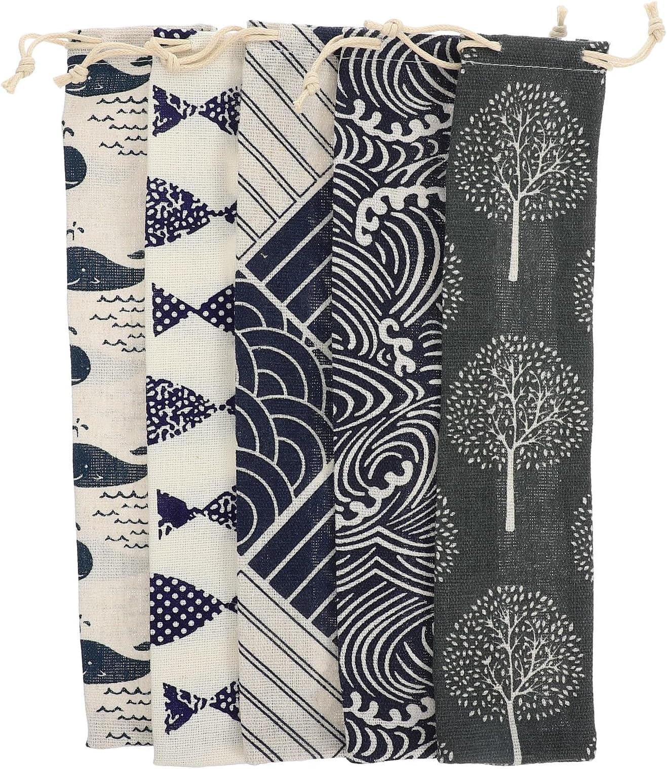 GALPADA 5pcs Cotton Linen Straw Carrying Case Set with Drawstring Closure Reusable Straws Pouch for Storage Mixed Style Bags and Drinking Organizer Random Style