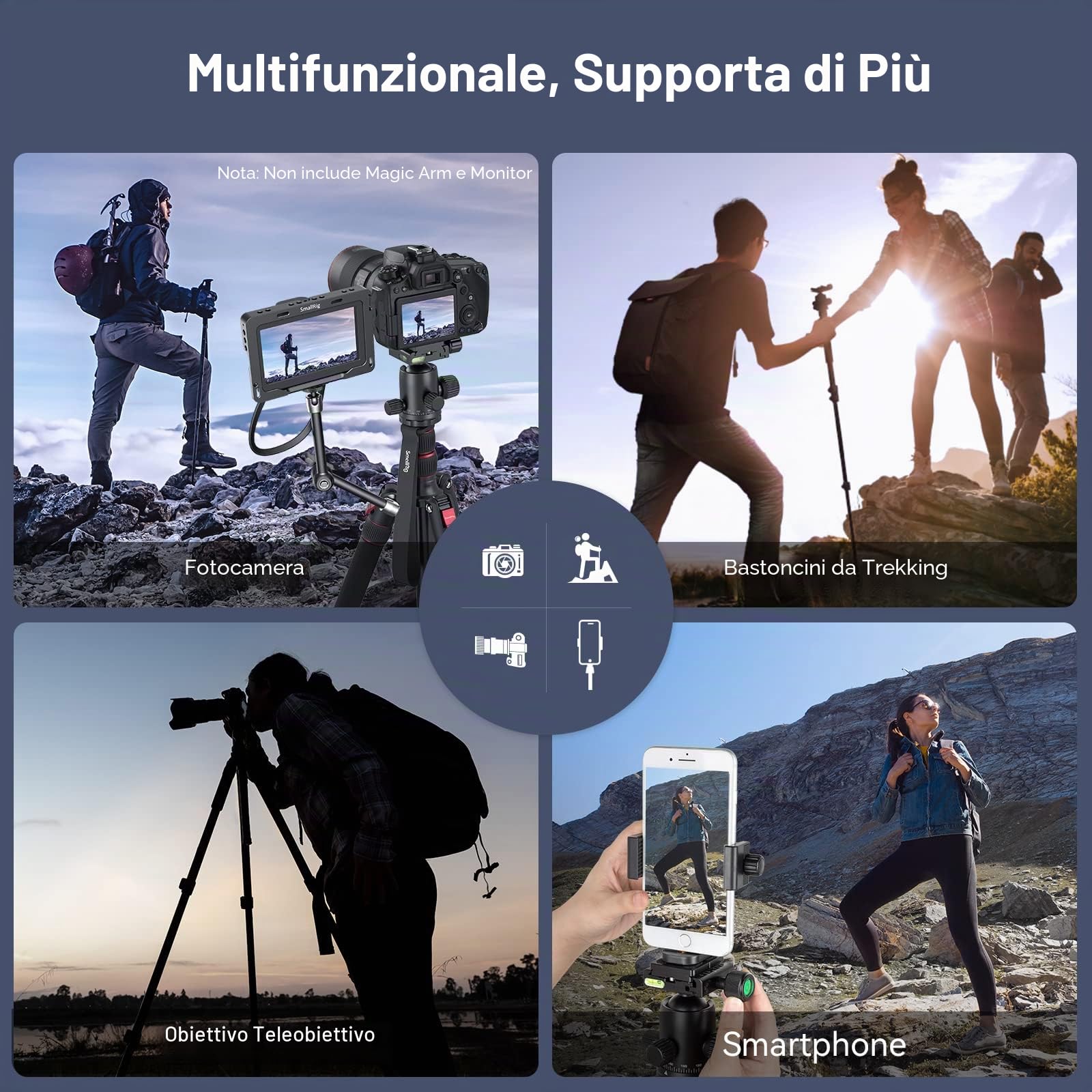 SMALLRIG Treppiede per Fotocamera in Alluminio Leggero da 78" (198 cm), Monopiede Pieghevole per DSLR da Viaggio, Carico Utile Massimo 15 kg (33 Libbre), Altezza da 18,5" a 78" - 3474C