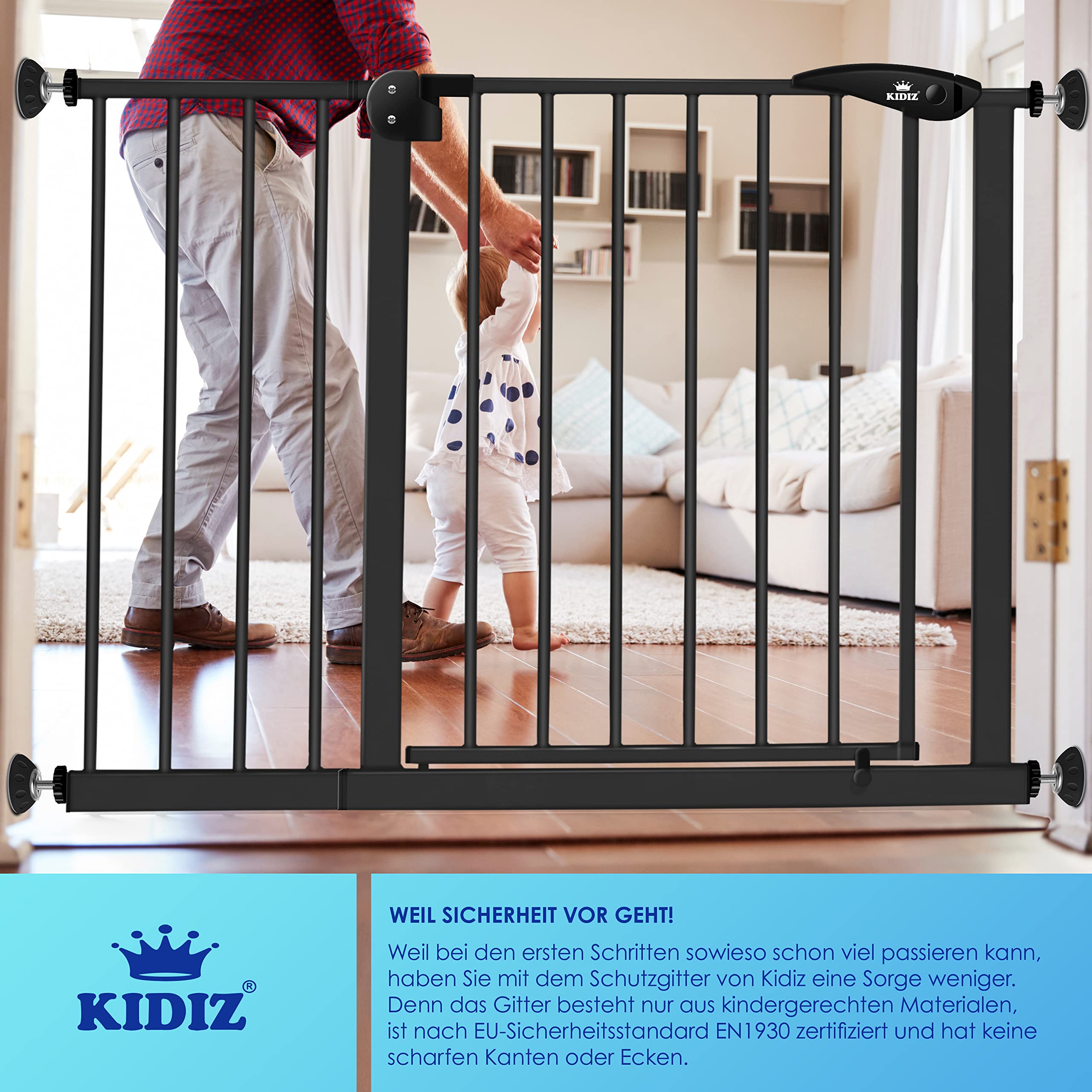 KIDIZ® Griglia di Protezione per Porte e Scale, per Bambini, Senza forature, orientabile su Entrambi i Lati,