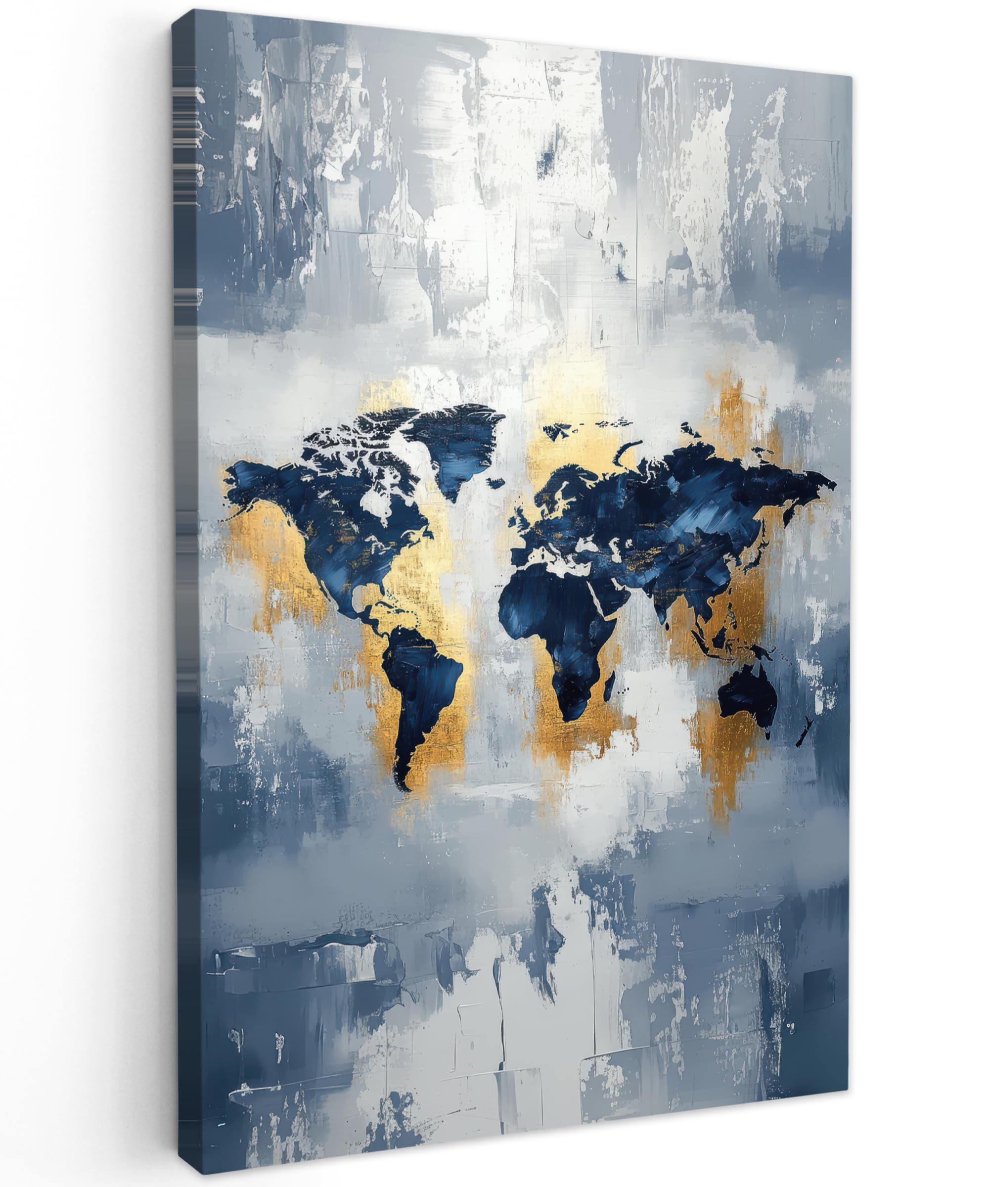 MuchoWow© Canvas Wall Art 24"x35" / 60x90 cm Decor Paintings Prints framed on Canvas Decorations Wallart World Map - Blue - Abstract