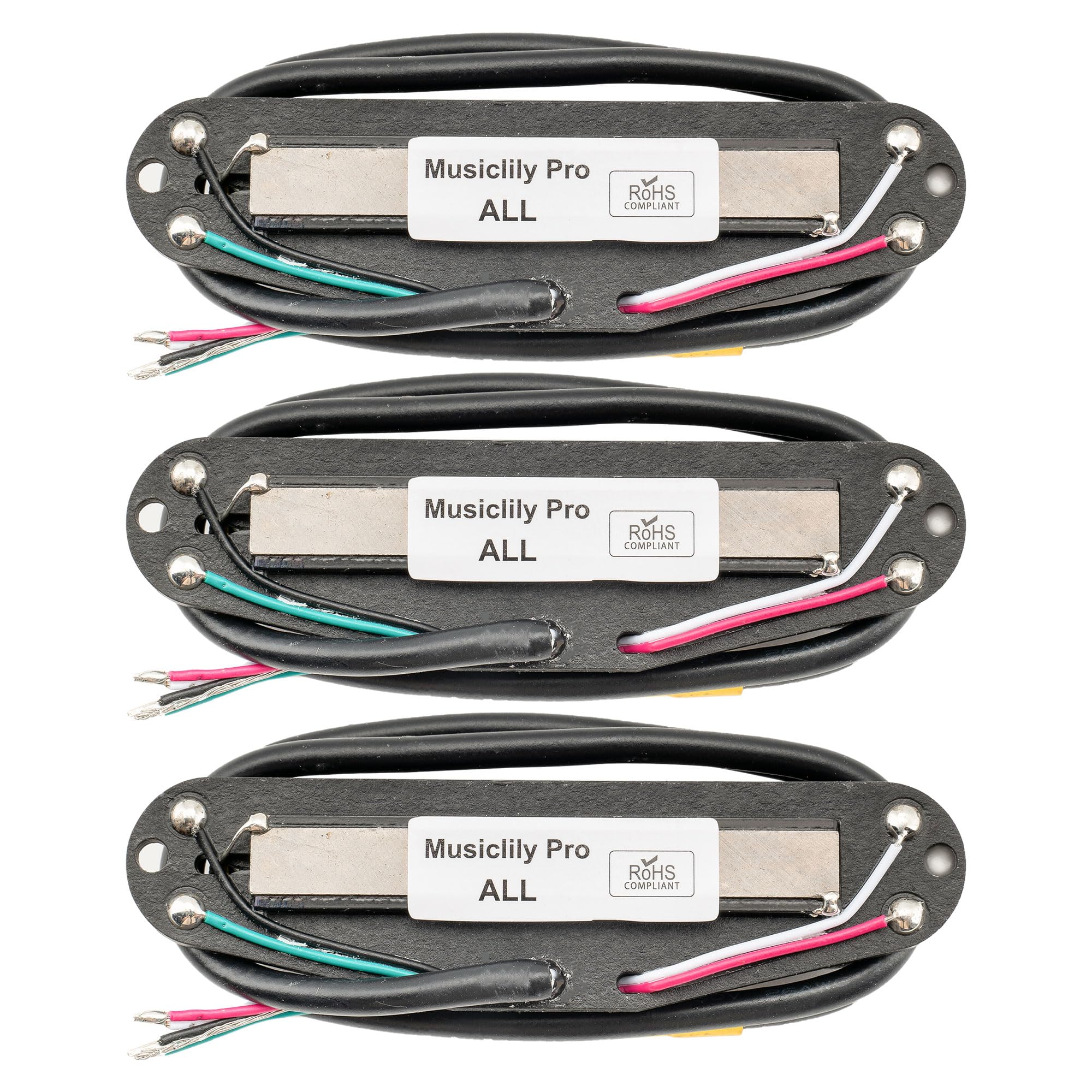 Musiclily Pro ST-DPHA Alnico 5 Rail Blade Humbucker Formie Przetwornika Single Coil 13,2K Super Distortion do Gitary Elektrycznej typu Strat, Czarny Korpus Czarny Rail (3 szt.)