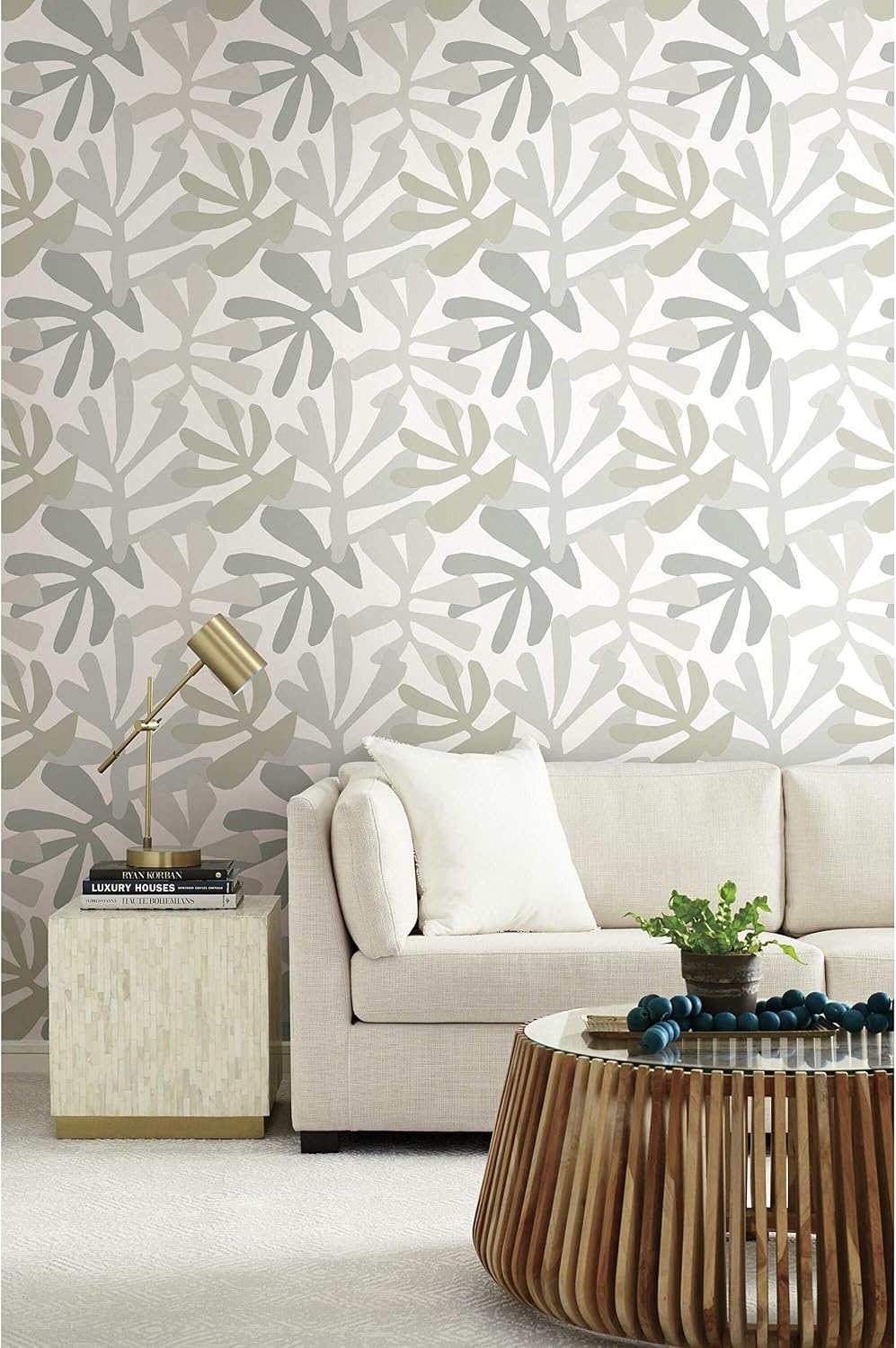 York Wallcoverings PSW1244RL Gray and Beige Kinetic Tropical Premium Peel and Stick Wallpaper