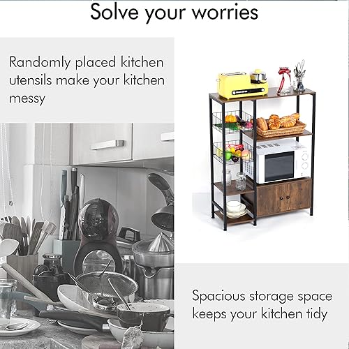 Miniatura 7 de Estante de cocina de 5 niveles, soporte para horno de microondas con estantes, estante de almacenamiento con gabinete, organizador de cocina