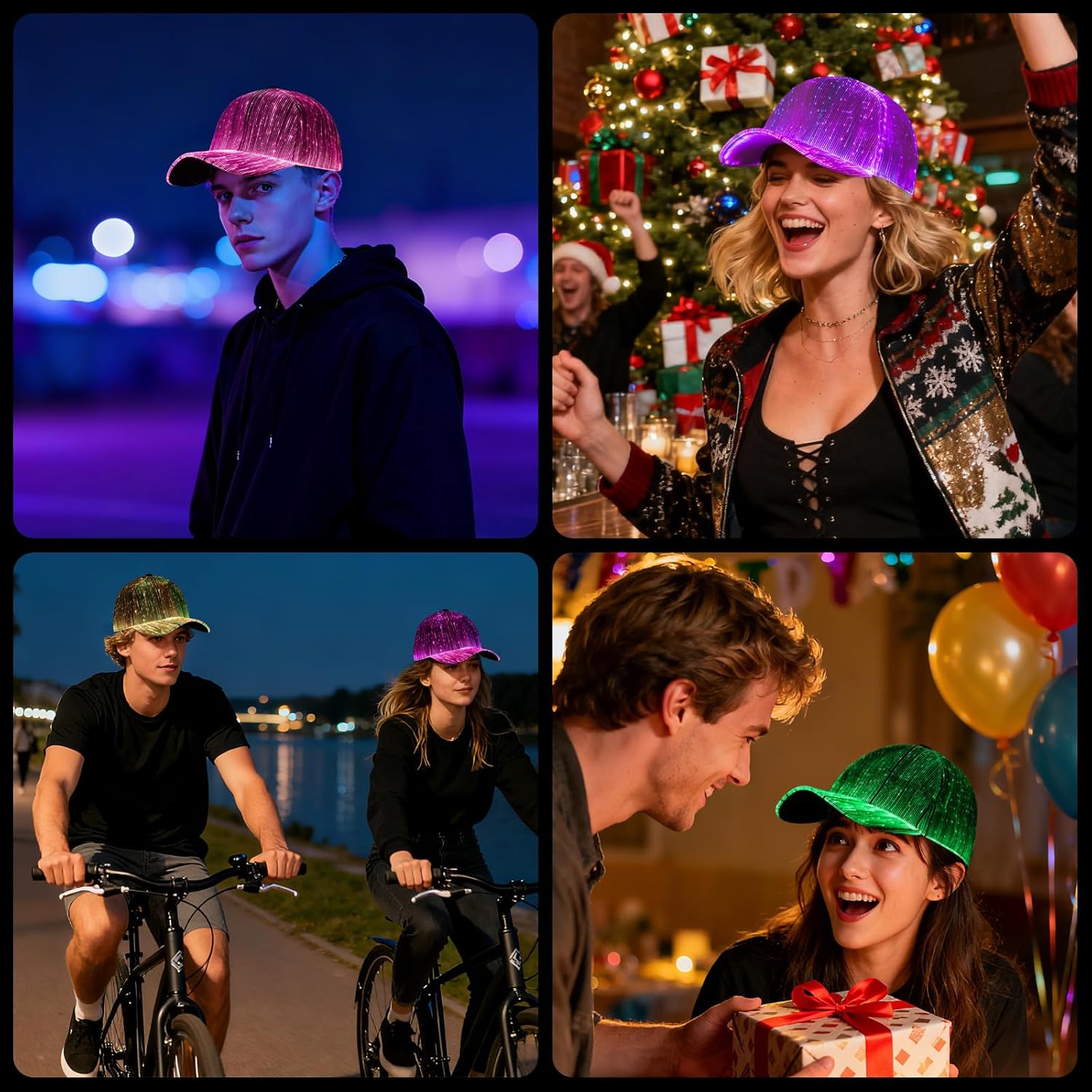 LED Hat, 7 Colors Baseball Cap Light Up Rave Hat Fiber Optic Luminous USB Charge Neon Costume Gift for Men Women - Image 5