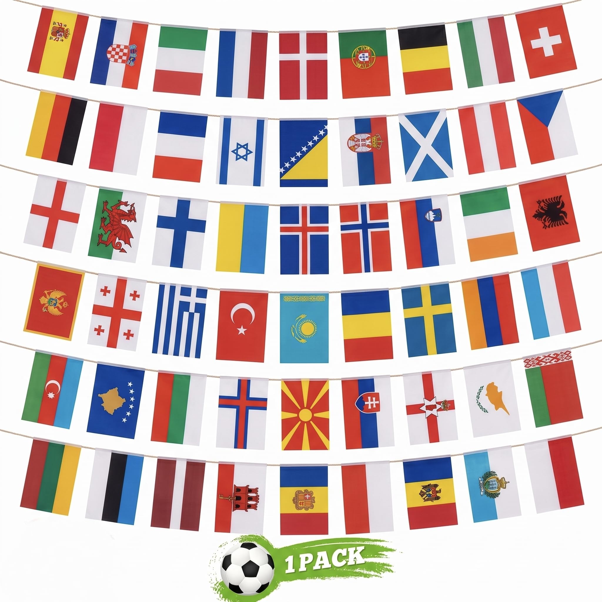 54 Countries Bunting Flags, World Flag Bunting Decorations 54 Teams