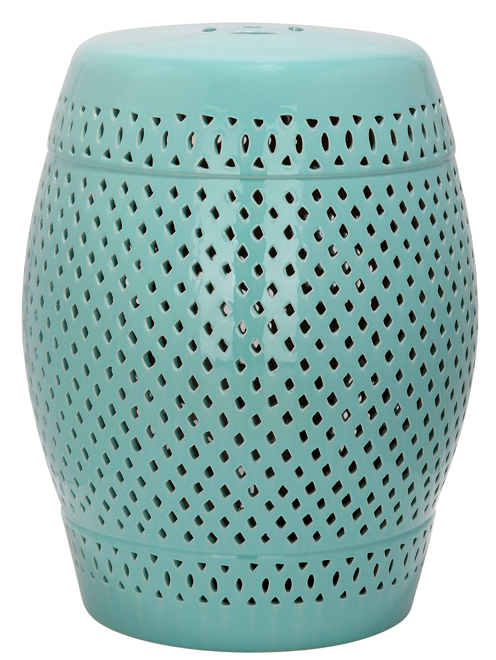 Tabouret De Jardin En Céramique émaillée Turquoise – Style Asiatique, Pour Intérieur Et Extérieur, 35x35x47 Cm