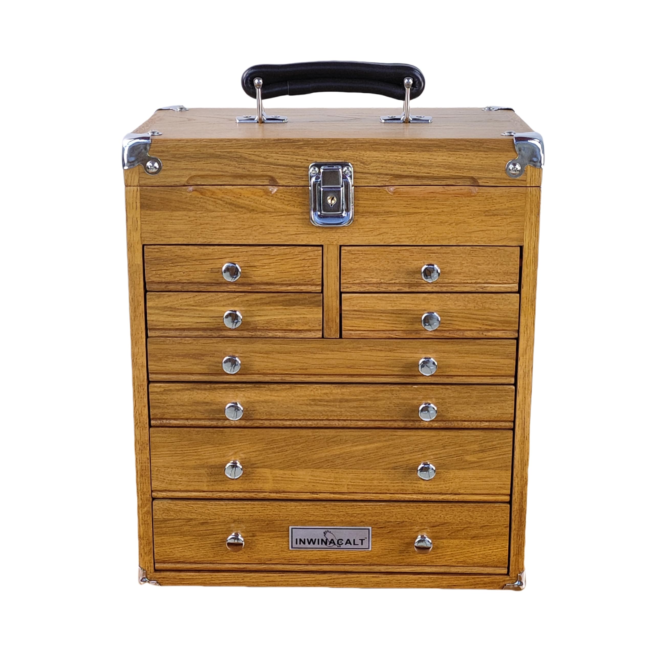 INWINACALT Oak Tool Chest, 8-Drawer Portable Handle with Chrome Hardware,Red Oak Color