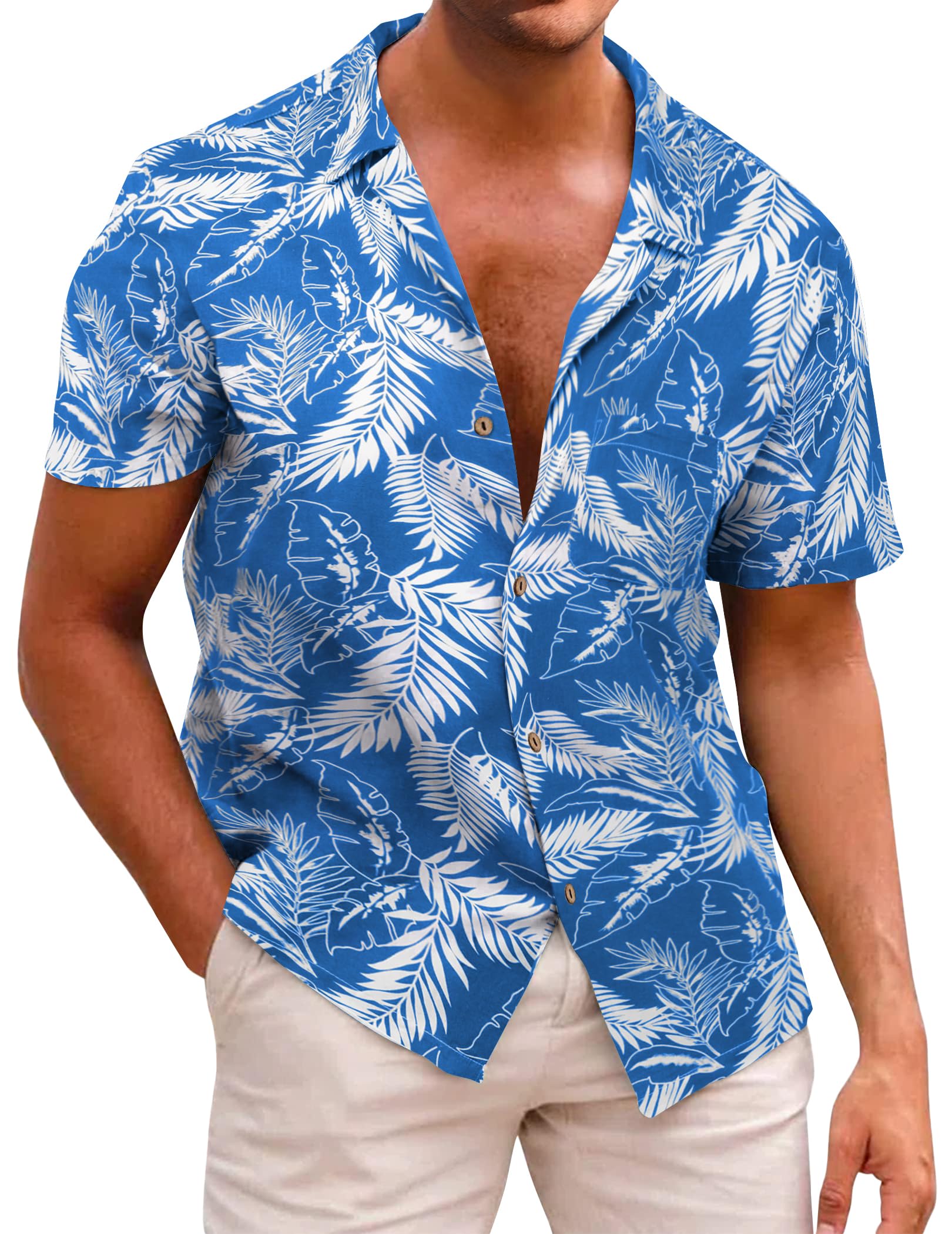Beotyshow Herren Hawaiihemd Freizeit Hemd Kurzarm Baumwolle Blumen Shirt Urlaub Sommer Strand Hemd Reise Shirts