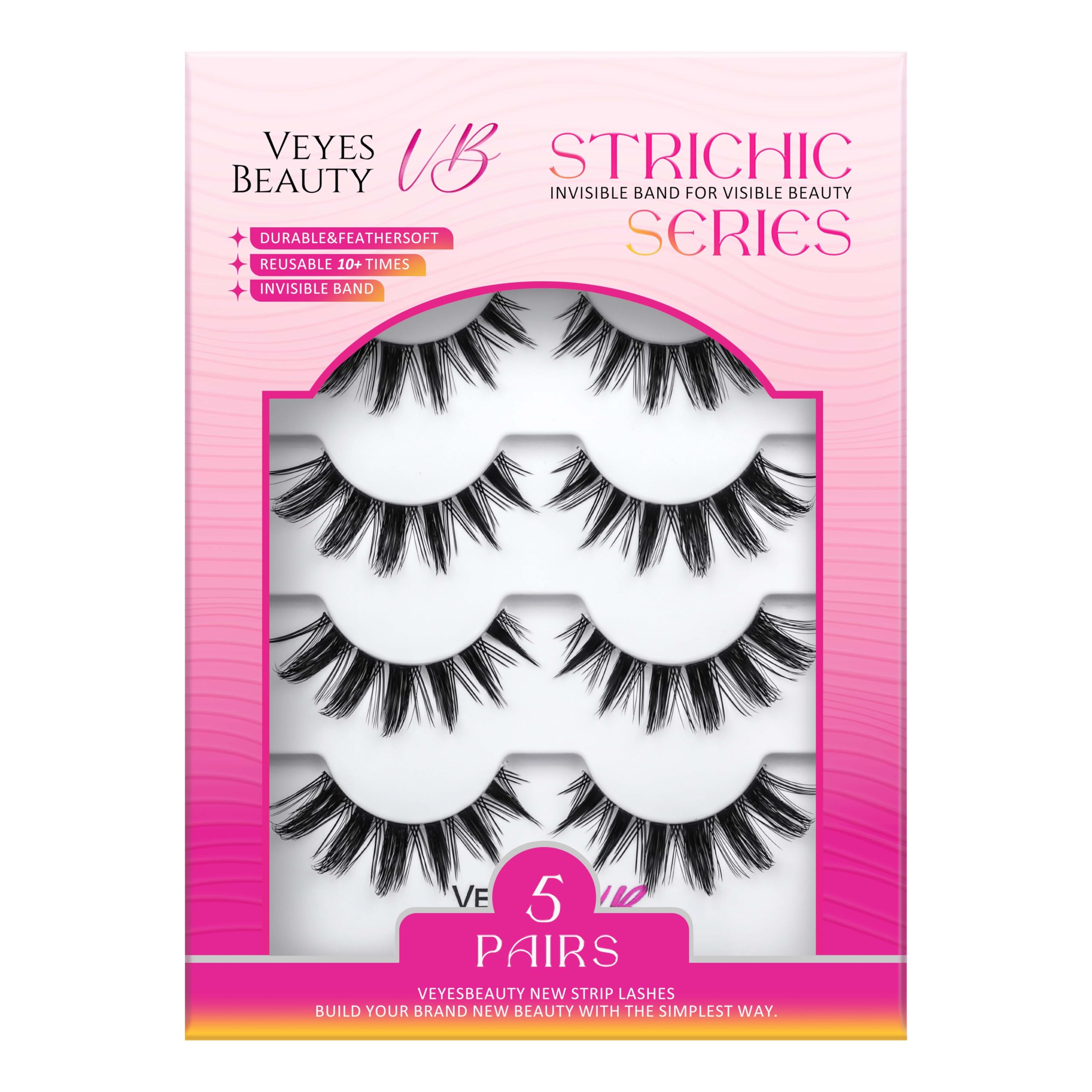 VEYESBEAUTY False Eyelashes Wispy Lashes Lightweight Natural Look Fluffy Faux Mink Thin Invisible Band Manga Lashes Comfortable and