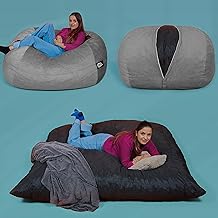 Foam Bean Bag Sac - Converts from BeanBag to Bed - 5 Year Warranty - Washable Cover - Soft Velvet Fabric - Never Goes Flat (Jumbo, Silver, Bean Bag Bed)