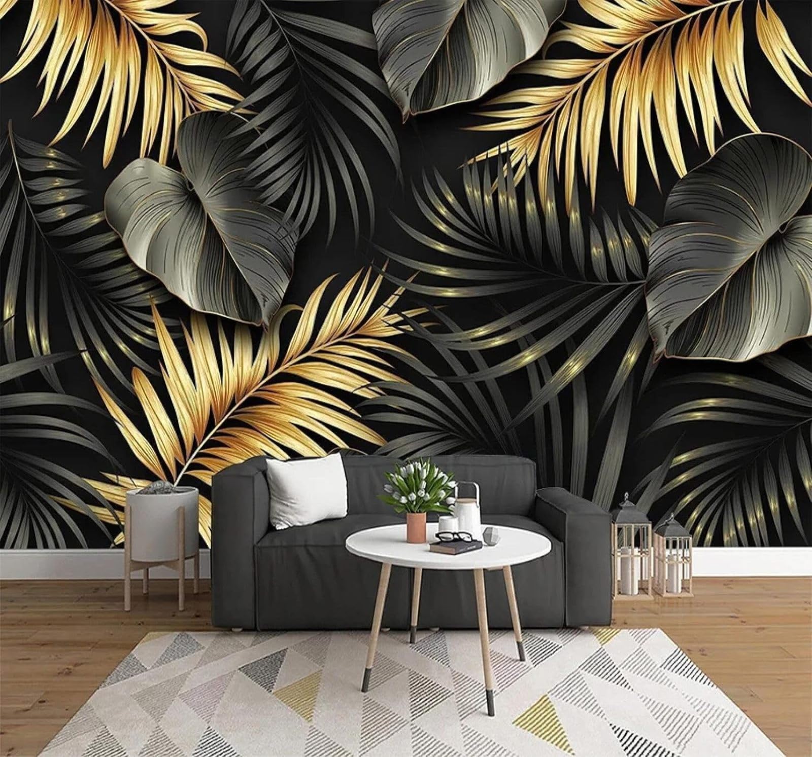 XLMING Hand Drawn Tropical Plants Lines Banana Leaves 3D Wallpaper Luxury Silk Study Dining Feature Sofa Grey Bedroom Living Room Tv Decorative Wall-400cm×280cm