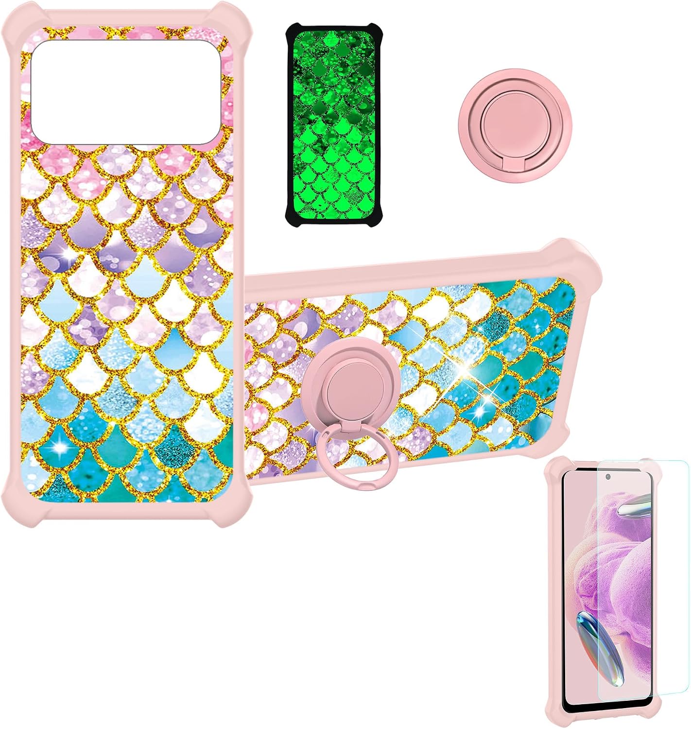 jioeuinly Case Compatible for Universal Phone 1 UBS1 Phone Case Cover [with Tempered Glass Screen Protector][Hard PC + Soft Silicone][Ring Support] [Gold Glitter+Luminous] JSF-YL
