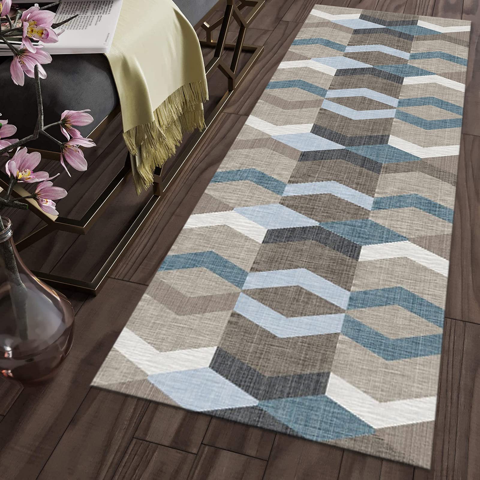 Gang Tapijt Lopers Modern Antislip Geometrische, tapijtloper voor Keuken Hal Thuis Slaapkamer Kantoor Breedte 60cm/ 70cm/ 80cm/ 90cm/ 100cm (Color : A, Size : 90x500cm