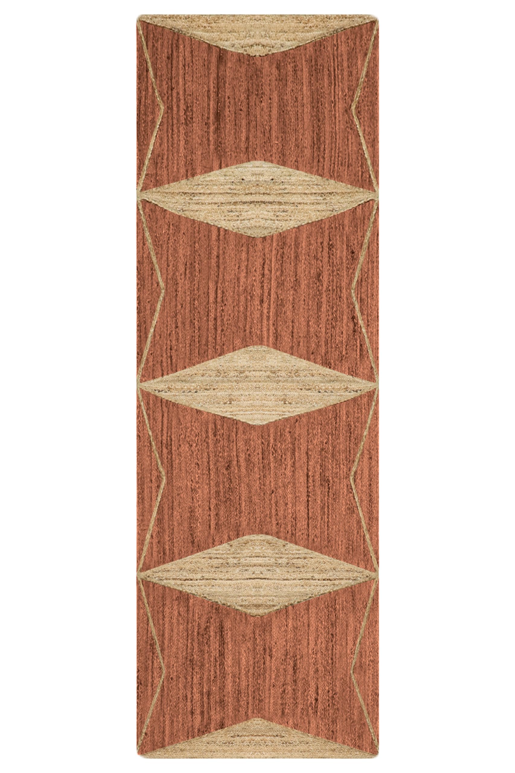 Alfombra de pasillo de yute marrón y beige 2.6x4 tejido plano para dormitorio