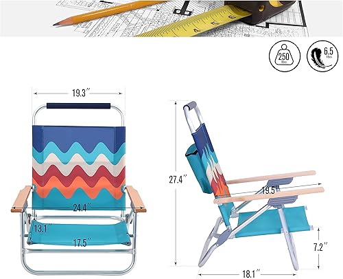 Miniatura 2 de ALPHA CAMP Mochila, sillas de playa, ligeras, plegables, 3 posiciones, sillas de camping portátiles con reposabrazos de madera, juego de 2