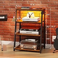 Vista 3 de Soporte de 4 niveles para componentes de AV con regleta de enchufes, soporte de gabinete de estéreo resistente con luces LED, soporte de madera