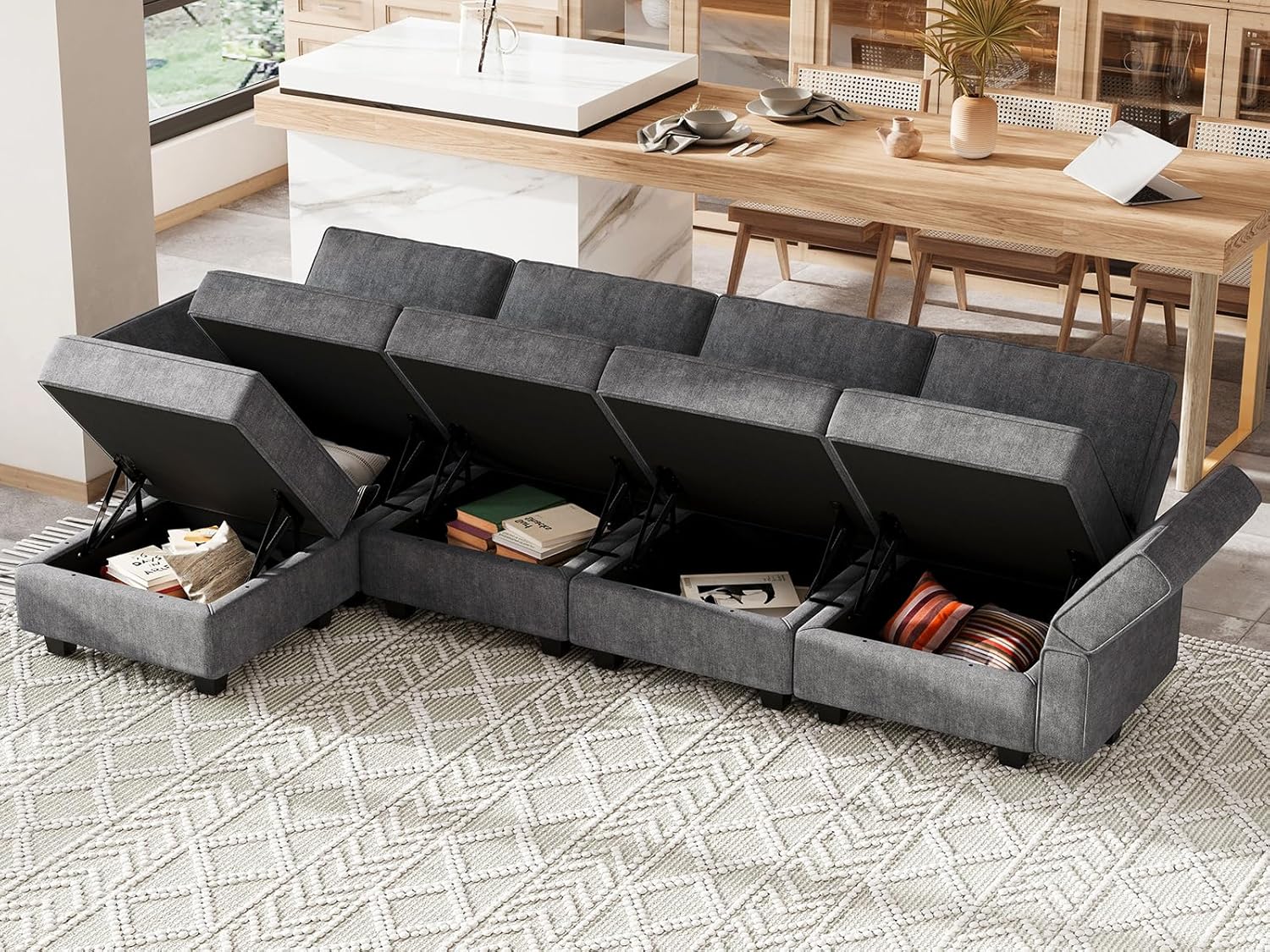 Belffin Modular Sectional Sofa with Chaise Convertible L Shaped Couch with Sotrage Ottoman. Dark Grey Couch