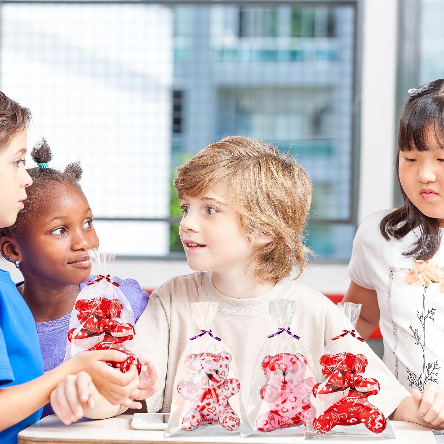 Lunmonc 36 Pcs Valentine's Day Heart Pattern Love Bears with Gift Bag for Valentine's Day Gifts Birthday Party Favors Mini Stuffed Animal Toys Keychains for Valentines Party, 4 Inches, Red Pink White