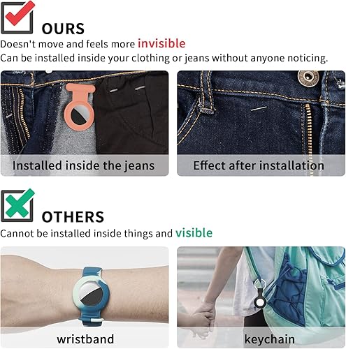 Miniatura 5 de Funda compatible con AirTag, funda oculta de silicona suave para rastreador GPS con pin invisible para niños, más segura que la pulsera, llavero,
