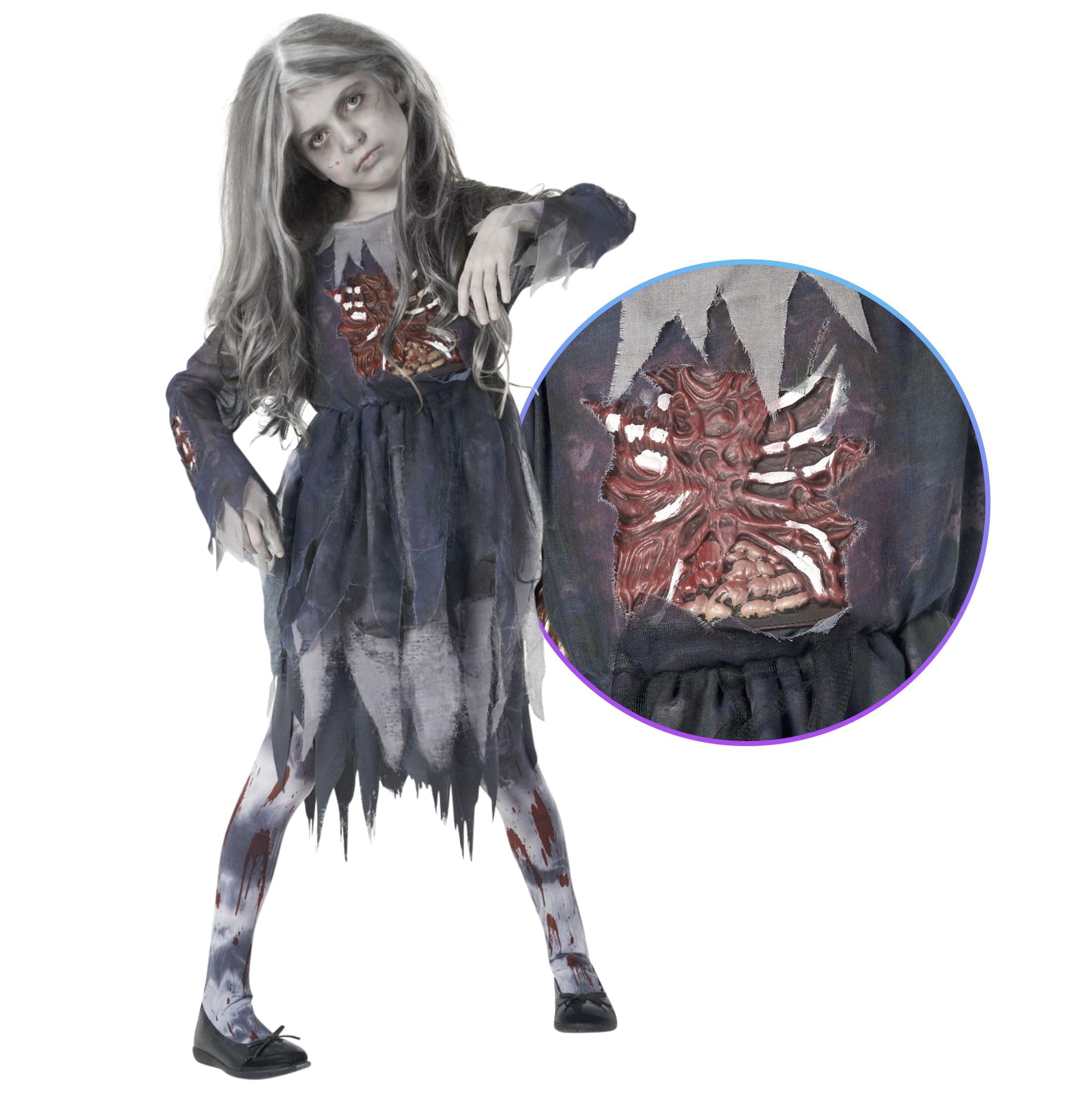 Morph Costumes Disfraz Zombie Niña, Vestido Zombie Niña, Disfraz Zombi Niña, Disfraces Zombies Niña, Disfraz Niña Zombie Halloween, Disfraz Halloween Niña Zombie Tallas S,M,L,XL