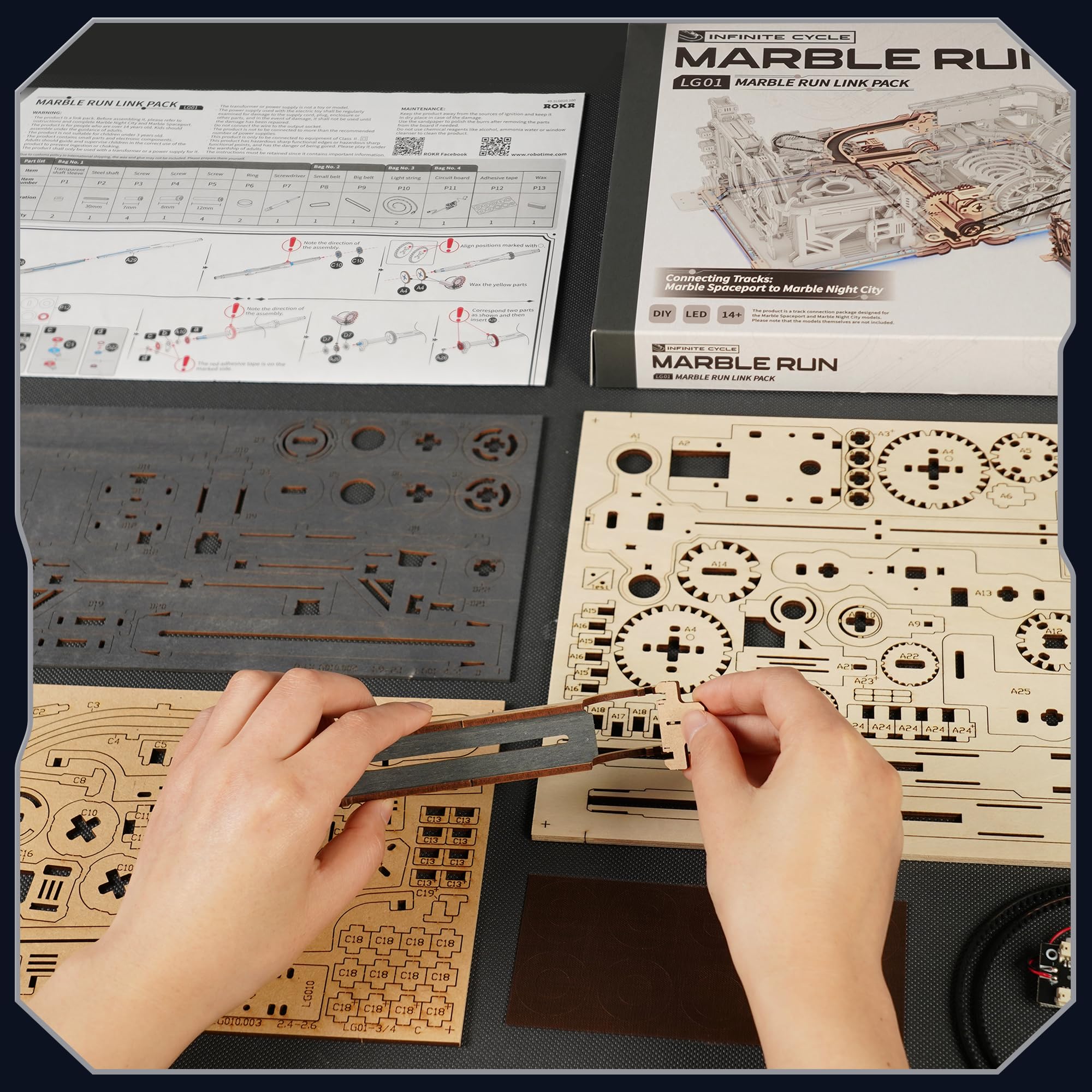 ROBOTIME LGC01 + LG01 2-en-1 Circuits de Billes Maquette Puzzle 3D en Bois à Construire pour Adultes, LED Mécanique Modèle Cadeau Homme, LGX01 (=LGC01+ LG01) *LGA01 Non Inclus ROBOTIME LGC01 + LG01 2-en-1 Circuits de Billes Maquette Puzzle 3D en Bois à Construire pour Adultes, LED Mécanique Modèle Cadeau Homme, LGX01 (=LGC01+ LG01) *LGA01 Non Inclus
