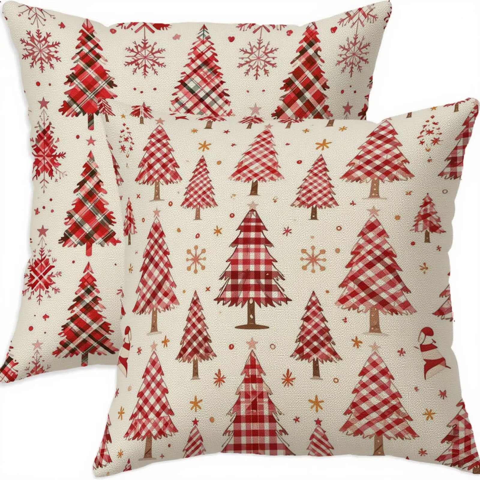 Housse coussin 70x70cm Noël rouge en lin imperméable lot de 2