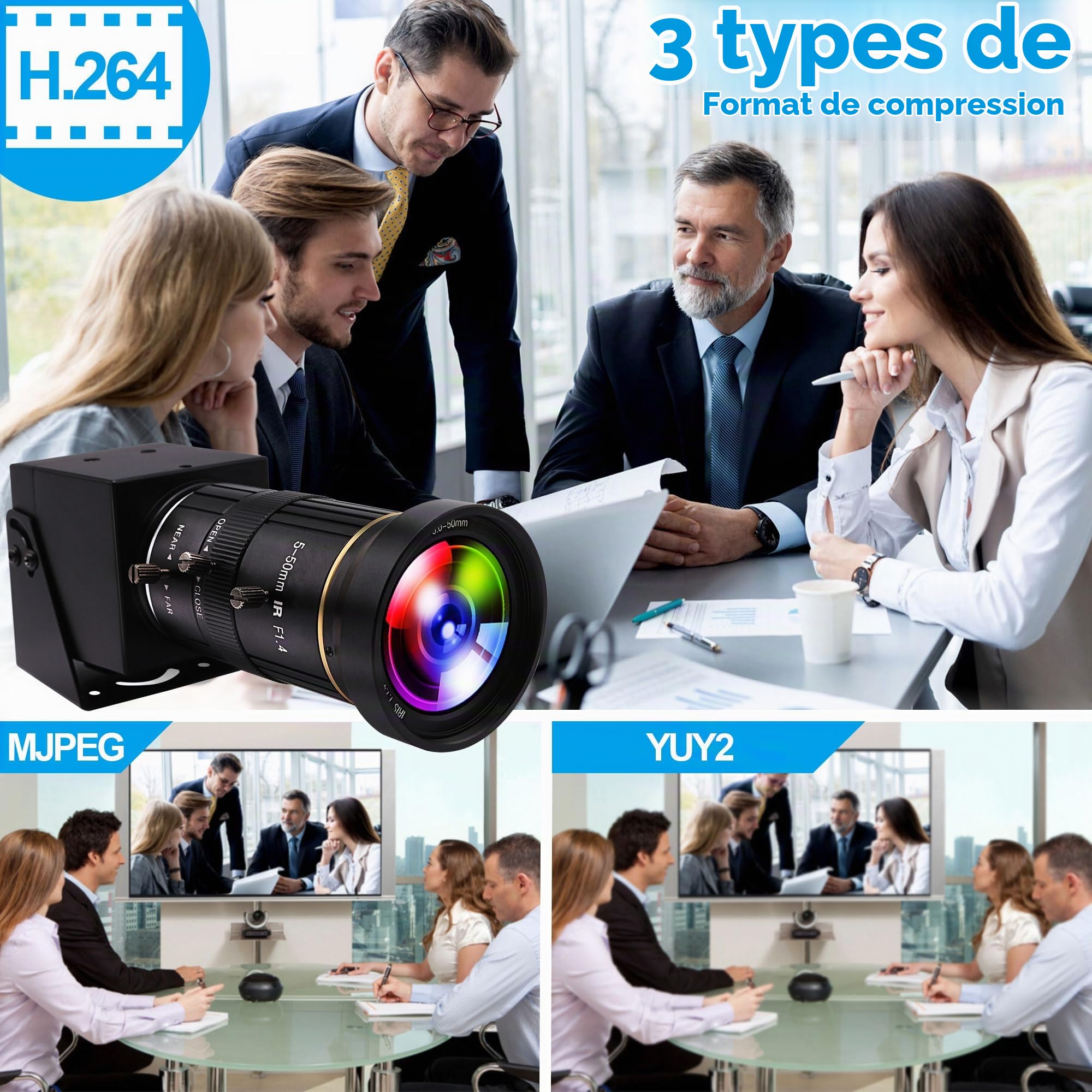 ELP Caméra USB 4K HDMI avec Zoom Optique 10X 5-50mm - Caméra de Vidéoconférence Ultra HD 2160P pour Ordinateur, Webcam Plug and Play pour Windows, Linux, Android